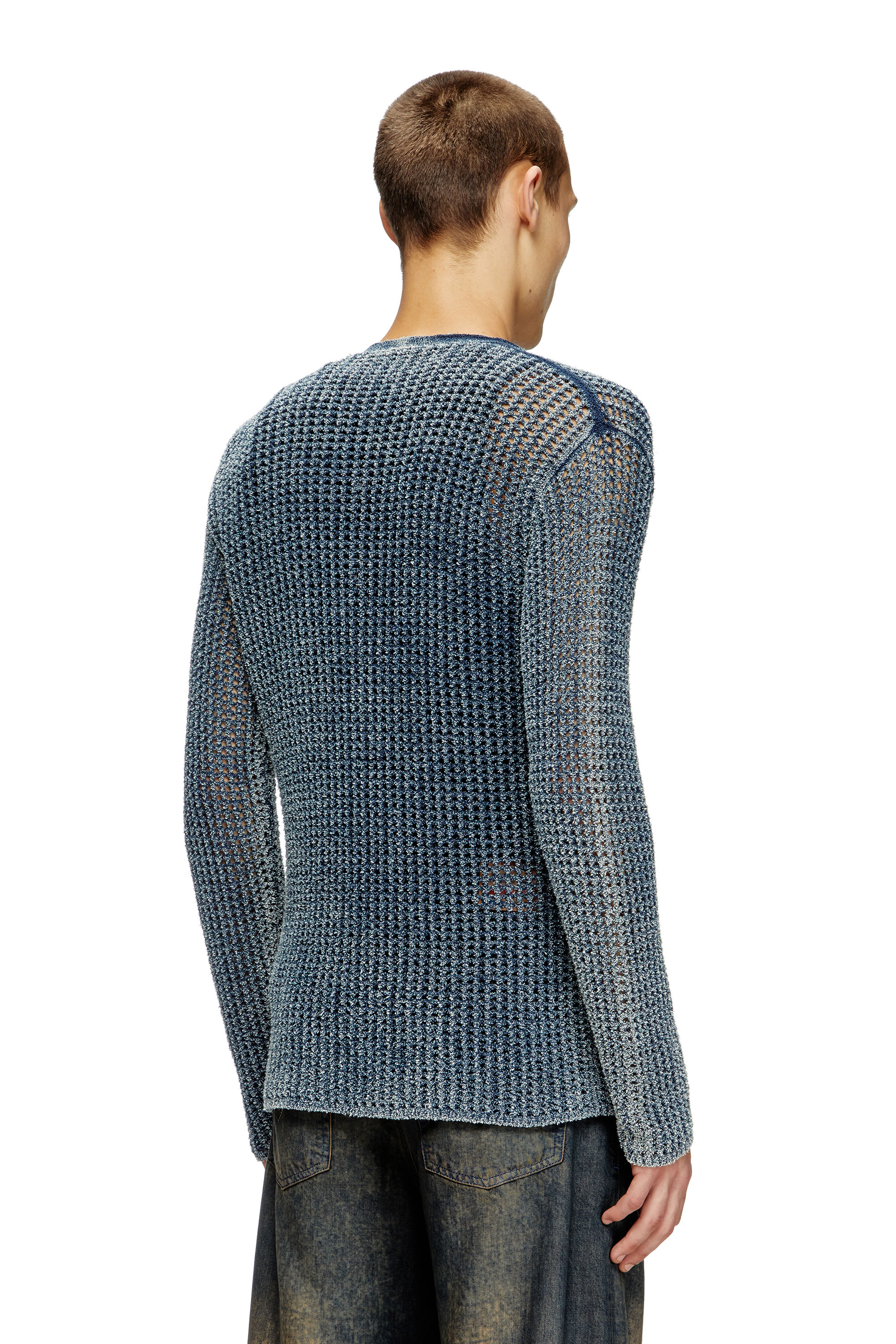 Diesel - K-REDRAM, Male's Mesh-knit cardigan in denim yarn in Blue - 4