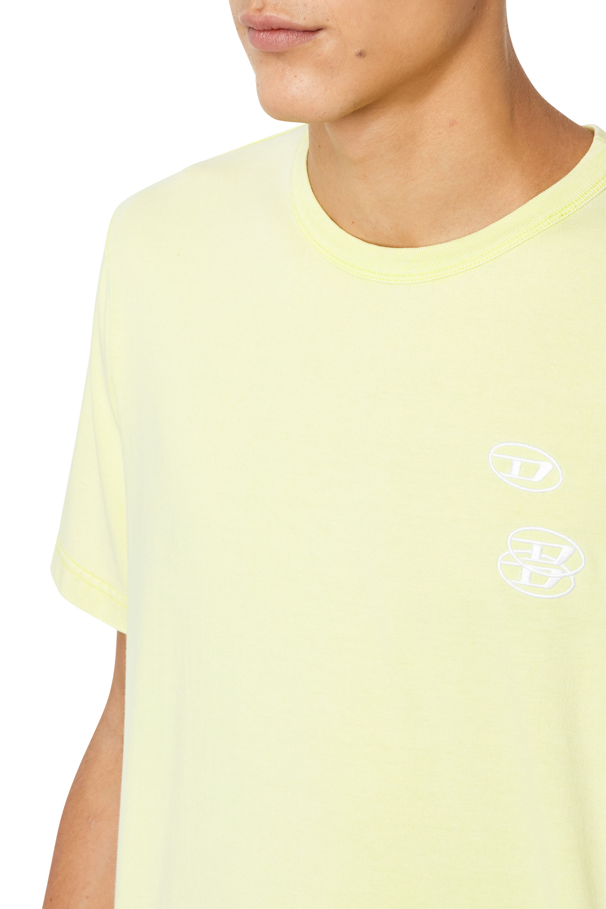 Diesel - T-JUST-G14, Man's Faded T-shirt with triple logo embroidery in Yellow Fluo - 4