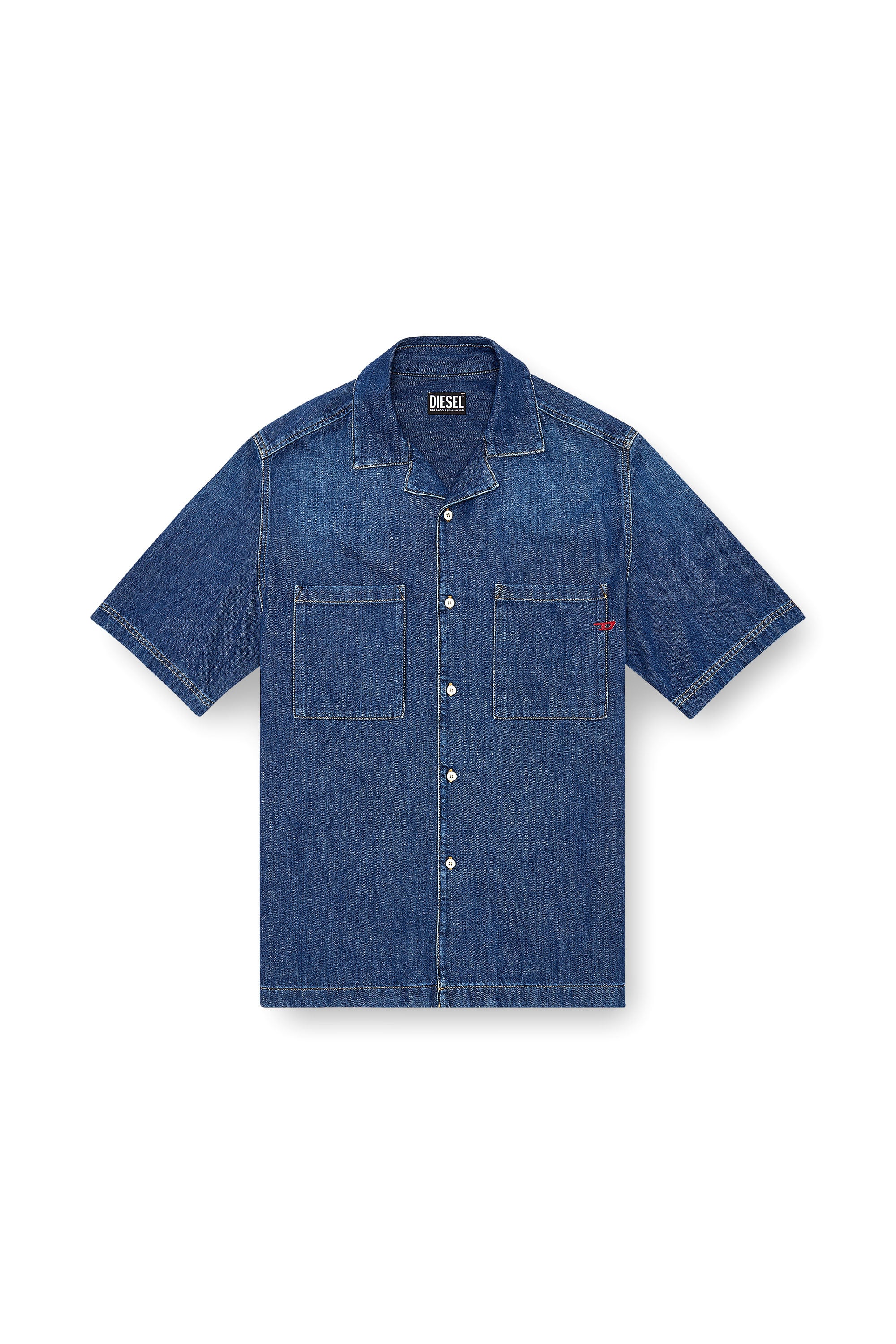 Diesel - D-PAROSHORT, Male's Bowling shirt in denim in Dark Blue - 3
