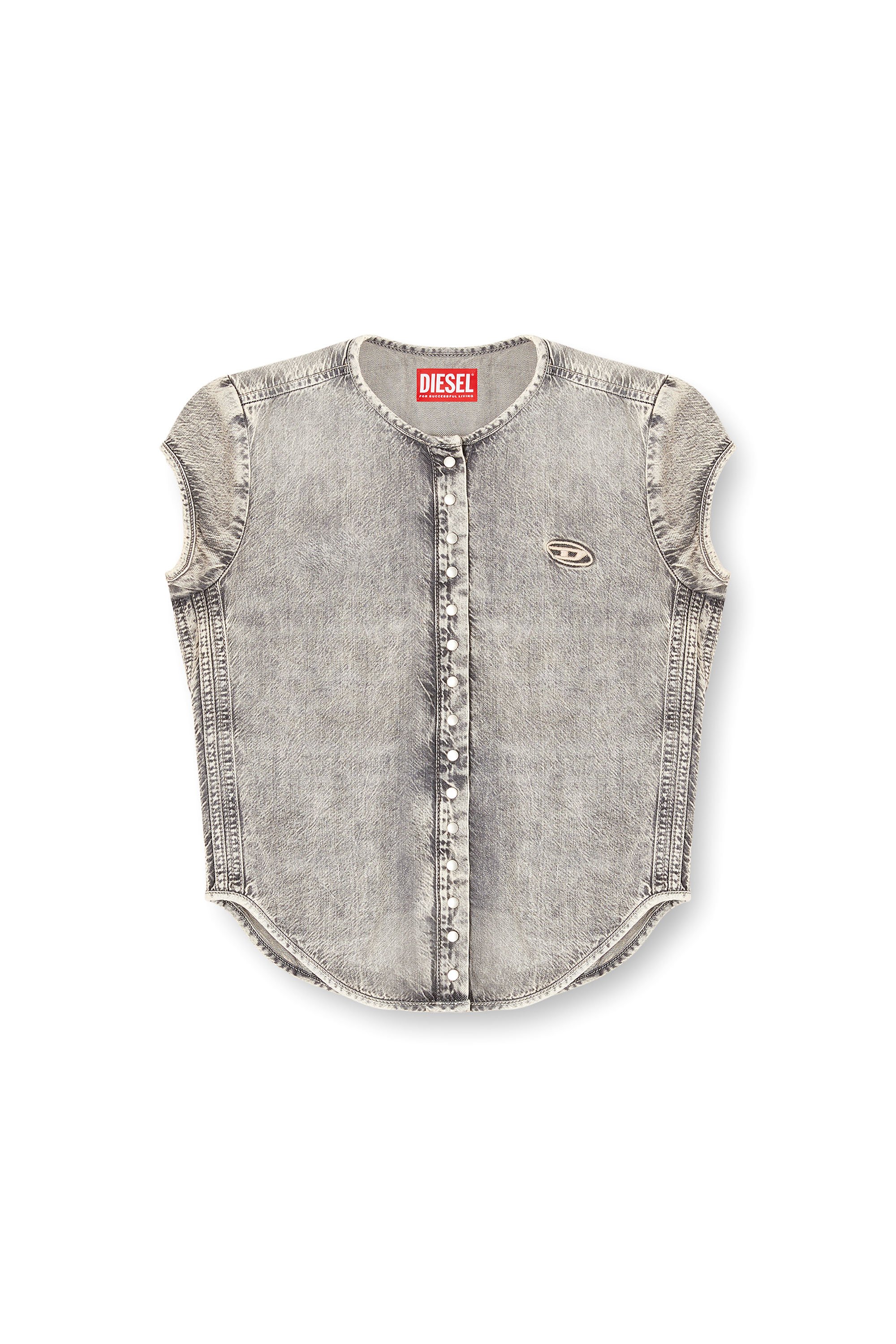 Diesel - DE-ROSET-S, Camisa vaquera de manga corta con rayas deportivas Mujer in Gris - 4