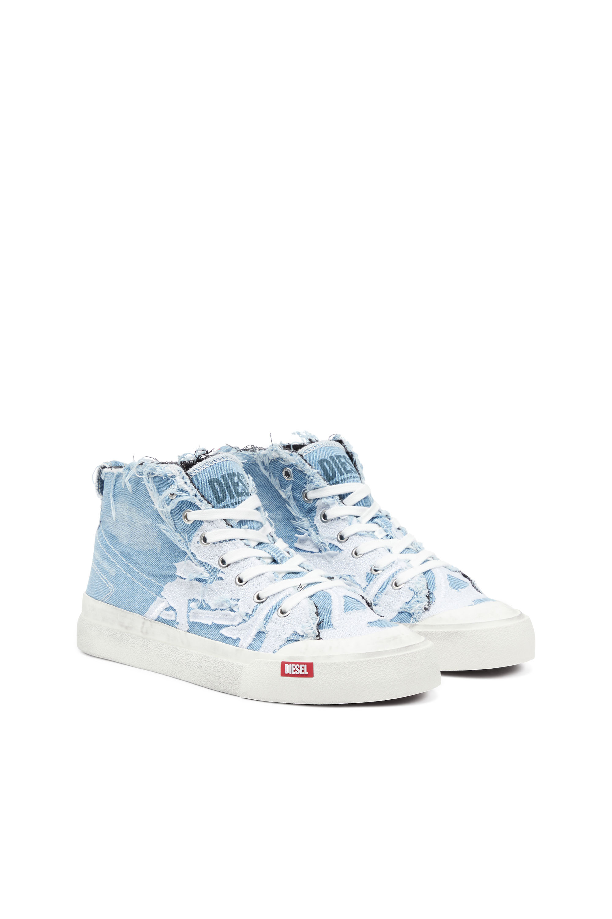 Diesel - S-ATHOS MID, Man's S-Athos Mid-Destroyed gauze and denim high-top sneakers in Azure - 2