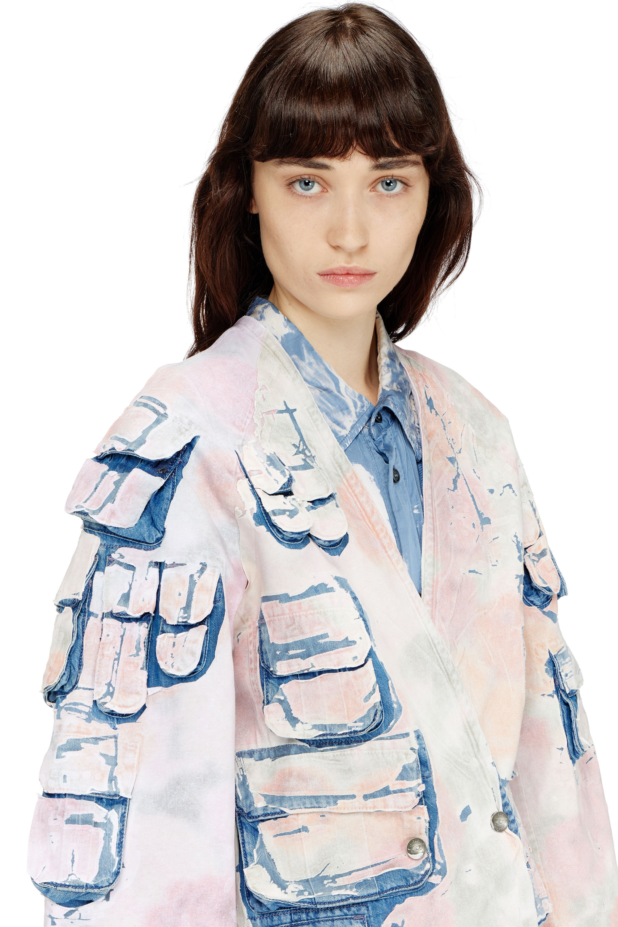 Diesel - DE-SELDOR-FSI, Woman's Denim coat with peel-off check jersey in Blue/Pink - 4