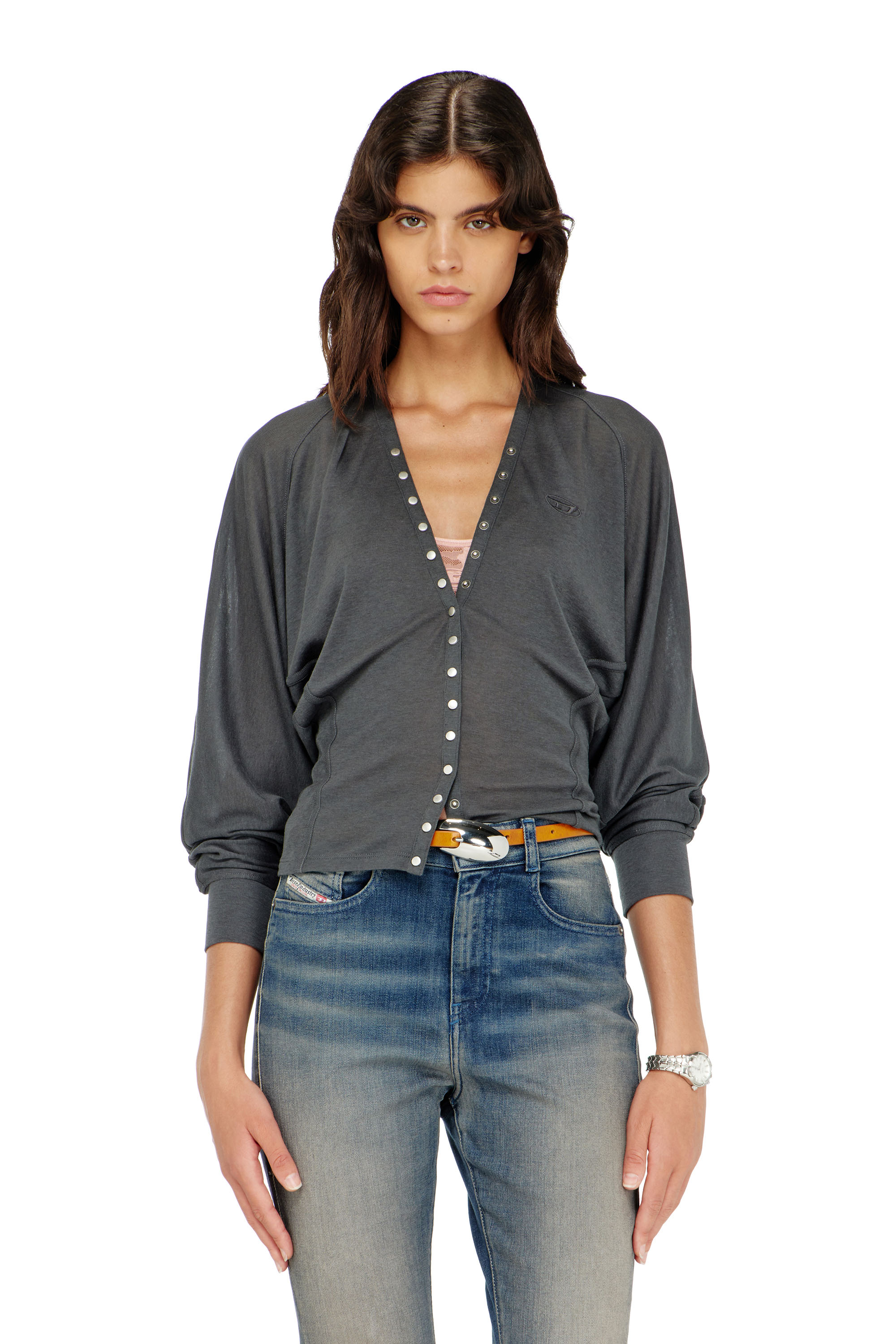 Diesel - T-ISERINA, Woman's Tencel-blend cardigan top with batwing sleeves in null - 3