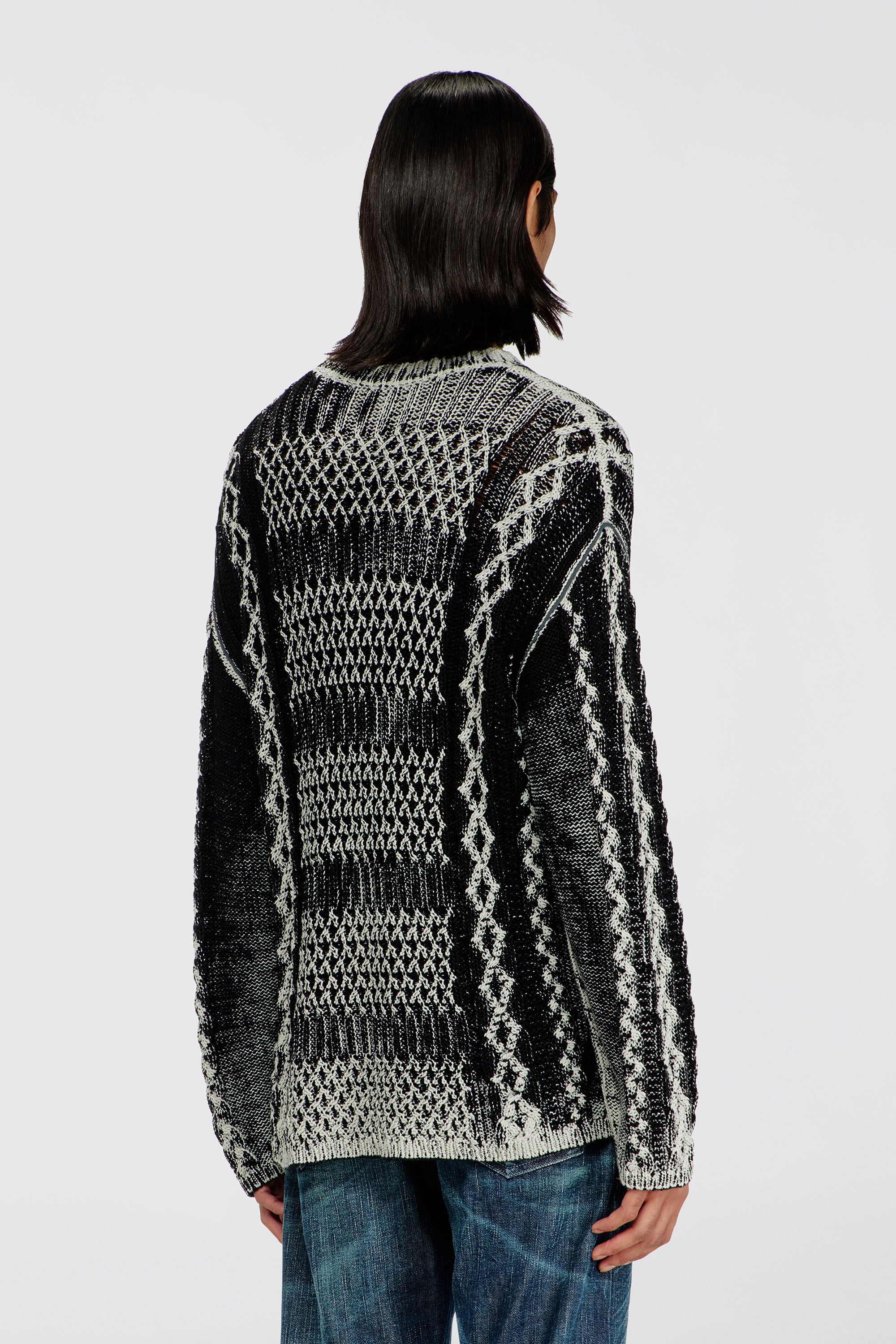 Diesel - K-MIONE, Male's Treated cable-knit jumper in Grey/Black - 4