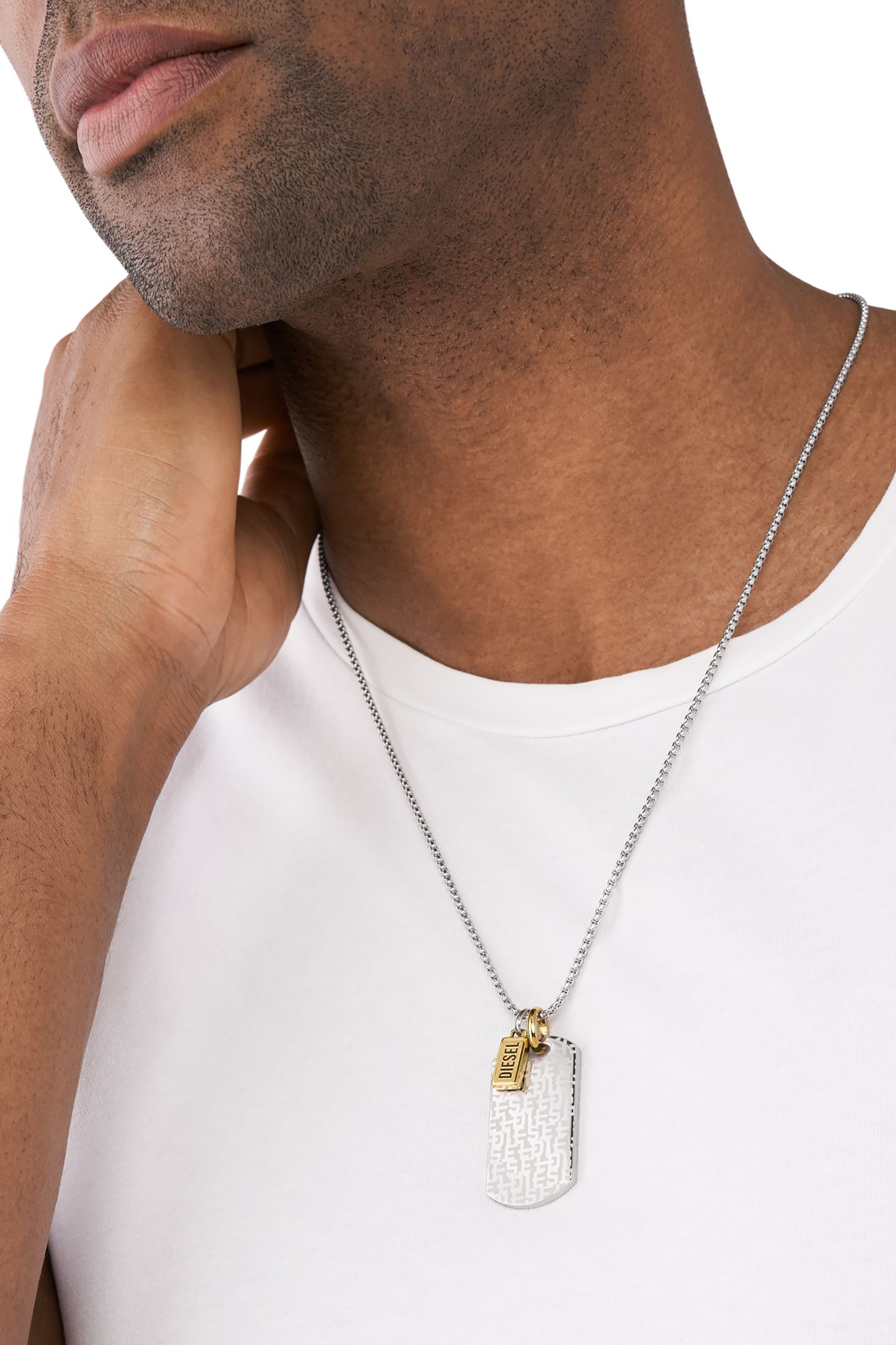 Diesel - DX1431, Collar con placa de identificaci&oacute;n en dos tonos Font Unisex in Plateado - 3