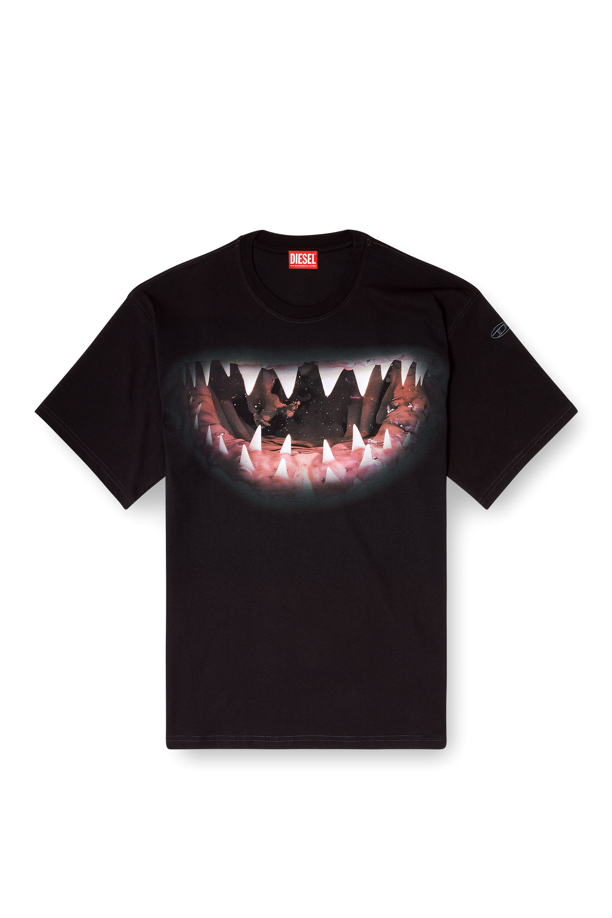 Diesel - T-BOXT-T21, Male's Cotton t-shirt with Shark mouth print in Black - 3