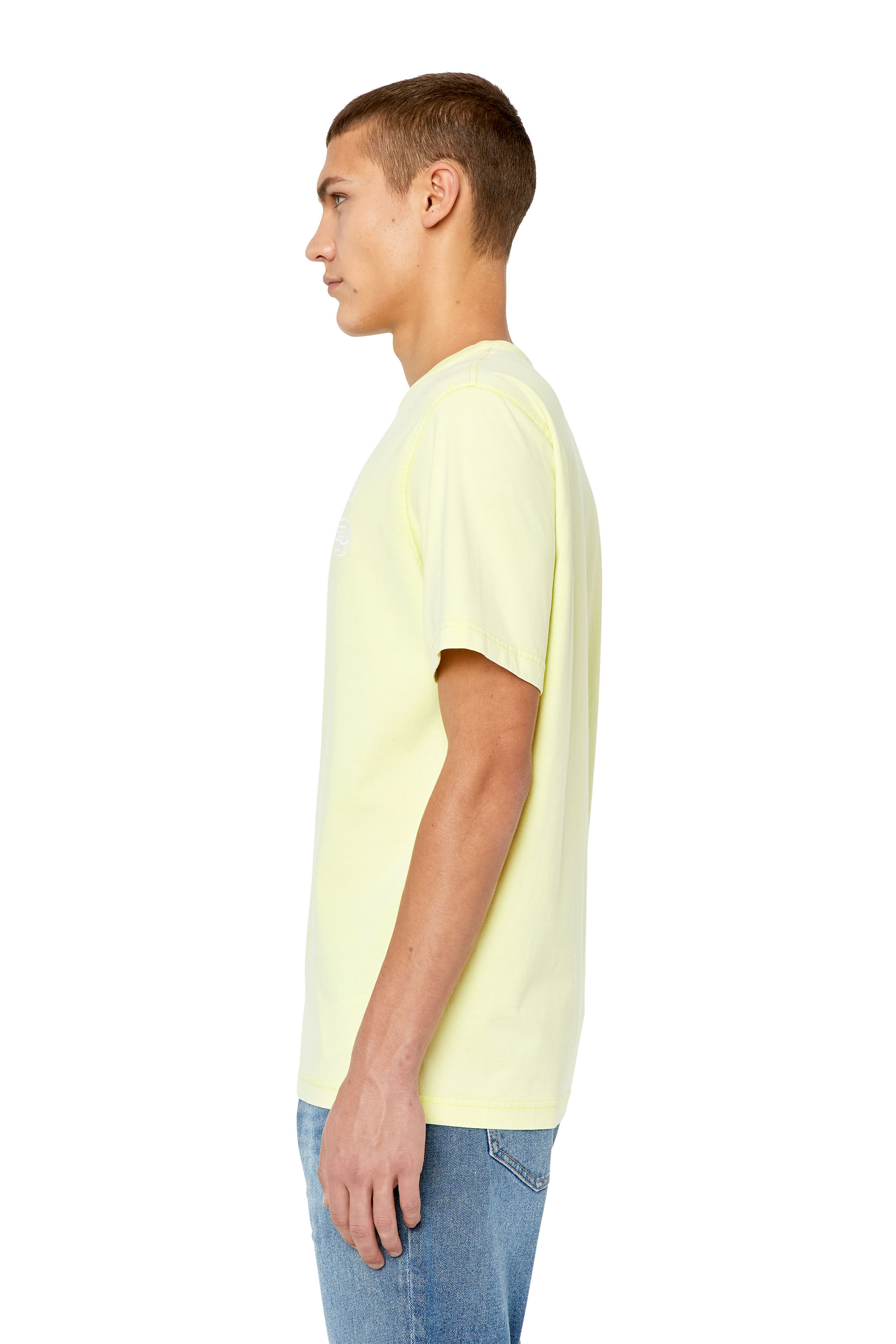 Diesel - T-JUST-G14, Man's Faded T-shirt with triple logo embroidery in Yellow Fluo - 6