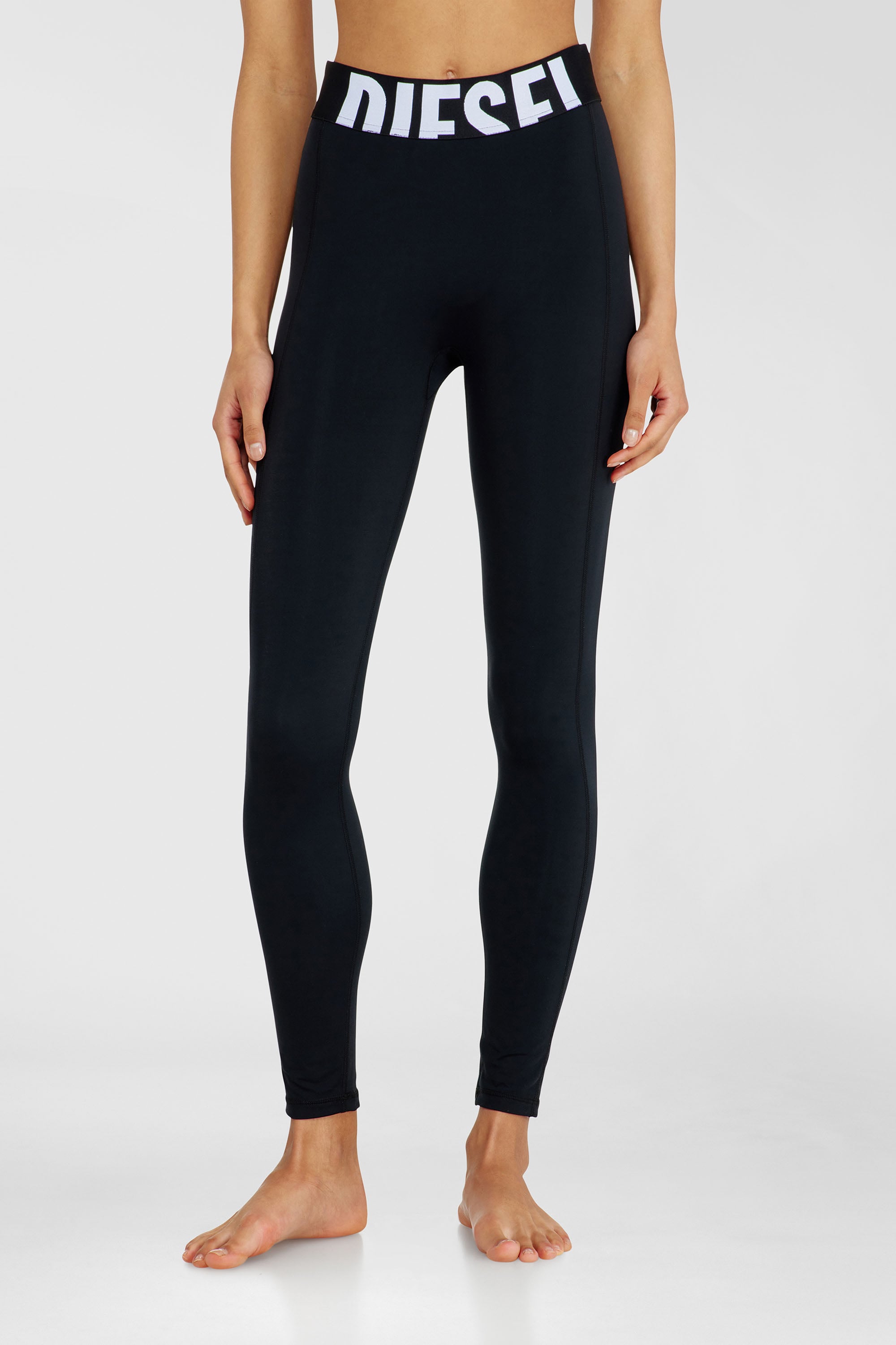 Diesel - ADELINE-D-POP, Woman's Microfibre leggings with cut-off logo in Black - 1