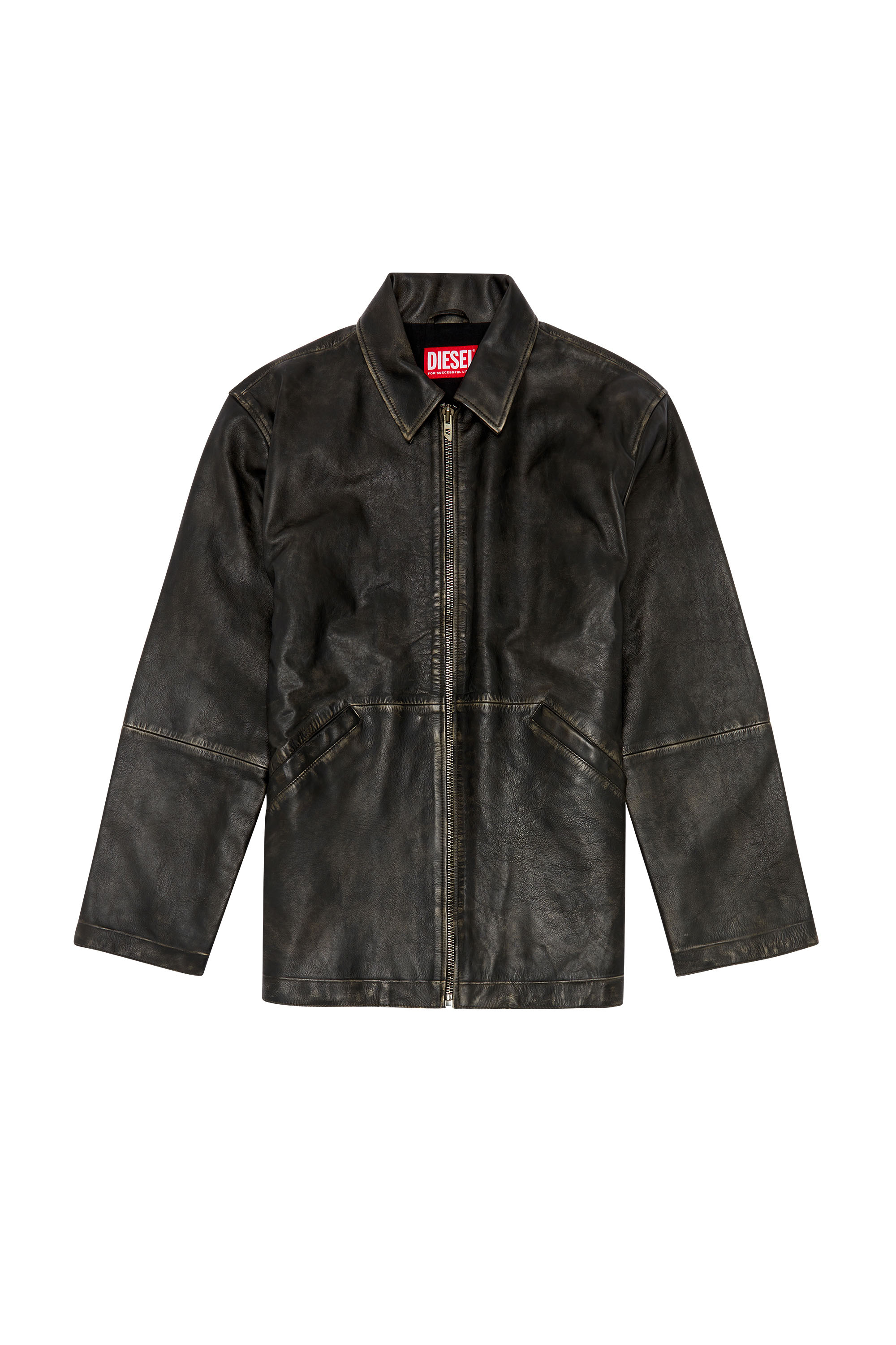 Diesel - L-STOLLER-TREAT, Man's Treated leather jacket with raw edges in Black - 3