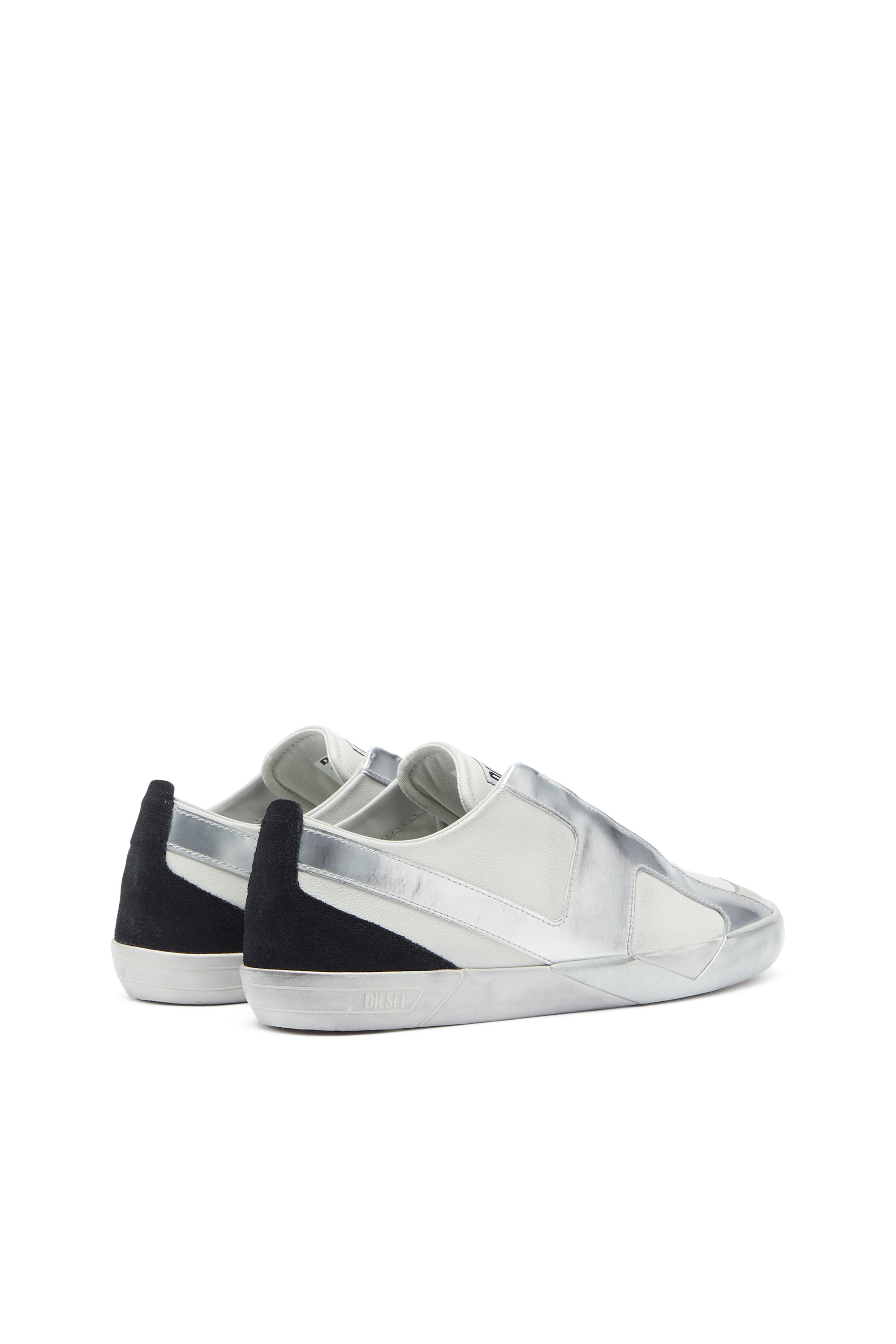 Diesel - S-SLANTE-D LOW, Male's S-Slante-D - Distressed sneakers in leather and suede in White/Silver - 3