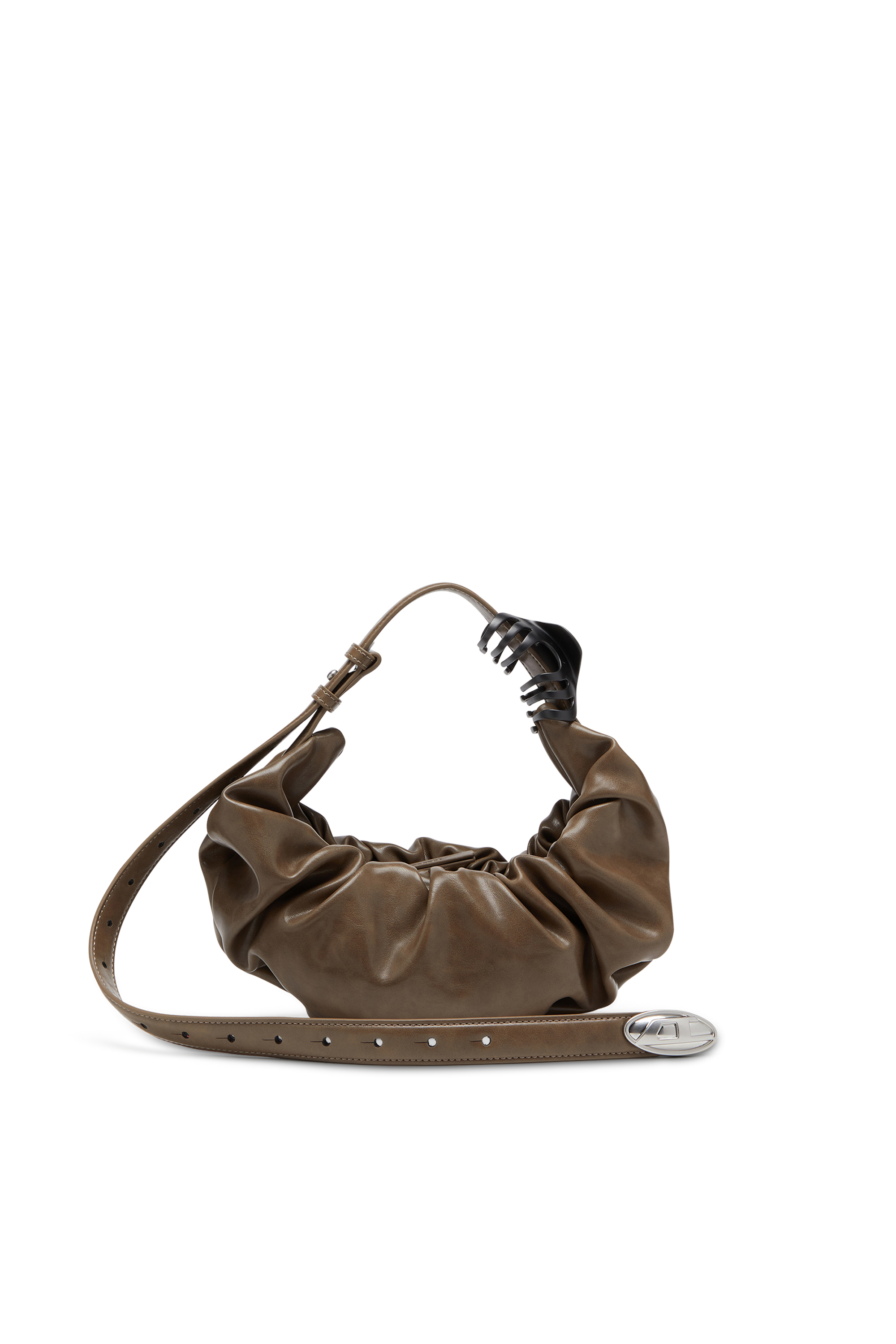 Diesel - GRAB-D HOBO S, Female's Grab-D S-Small scrunched hobo bag in shiny PU in Brown - 1