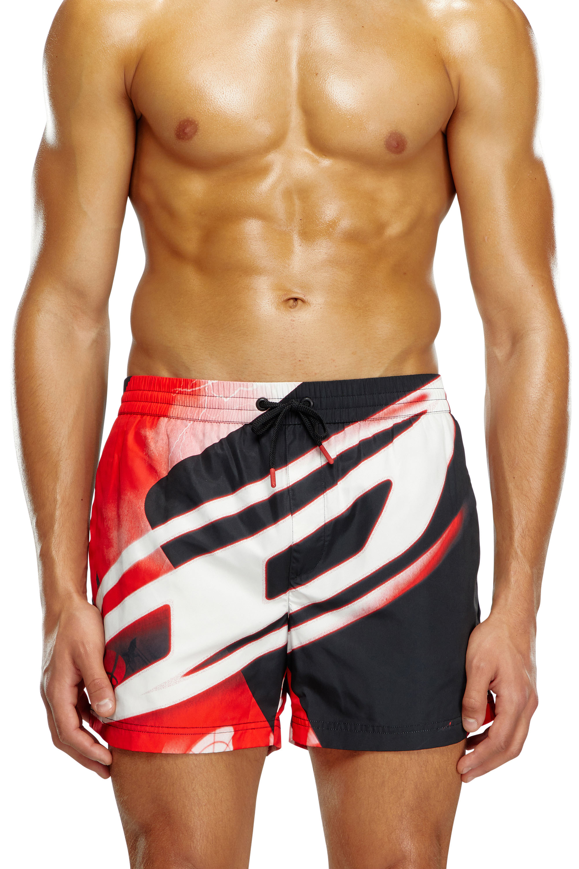 Diesel - BMBX-KEN-37, Man's Mid-length swim shorts with Oval D print in Red/Black - 1
