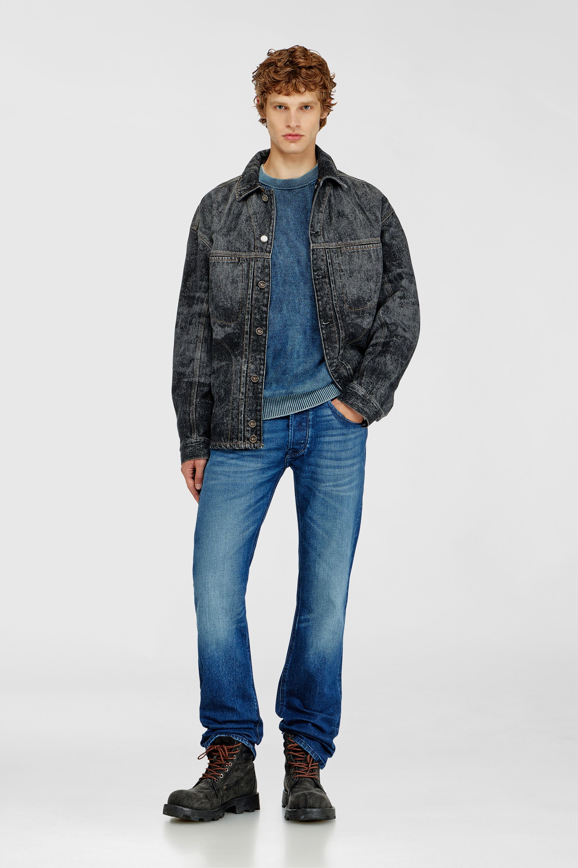 Diesel - K-PERNE, Male's Denim-look jumper with patch effects in Medium Blue - 2