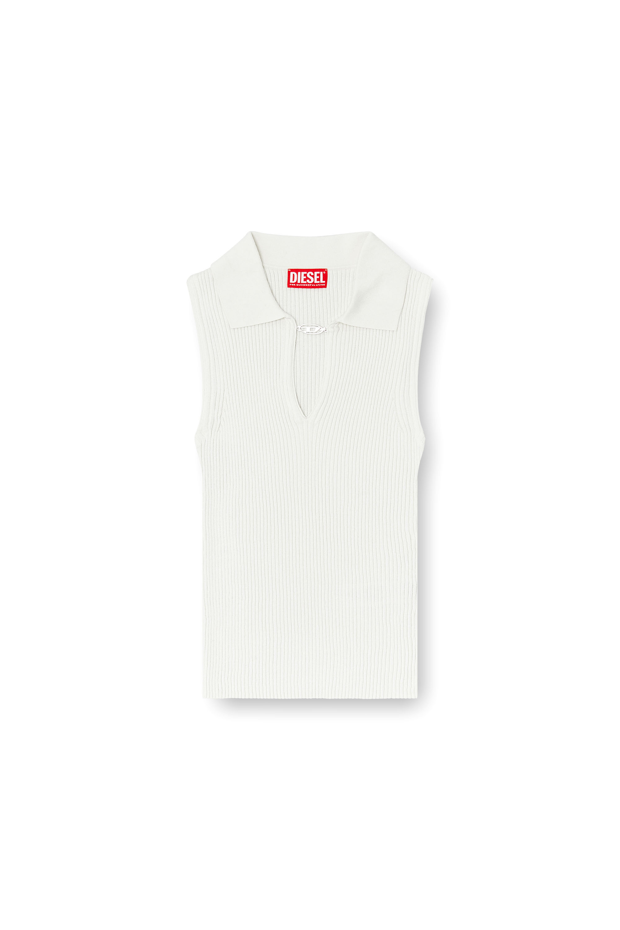 Diesel - M-LILITA, Female's Sleeveless rib-knit polo top in silk blend in White - 2
