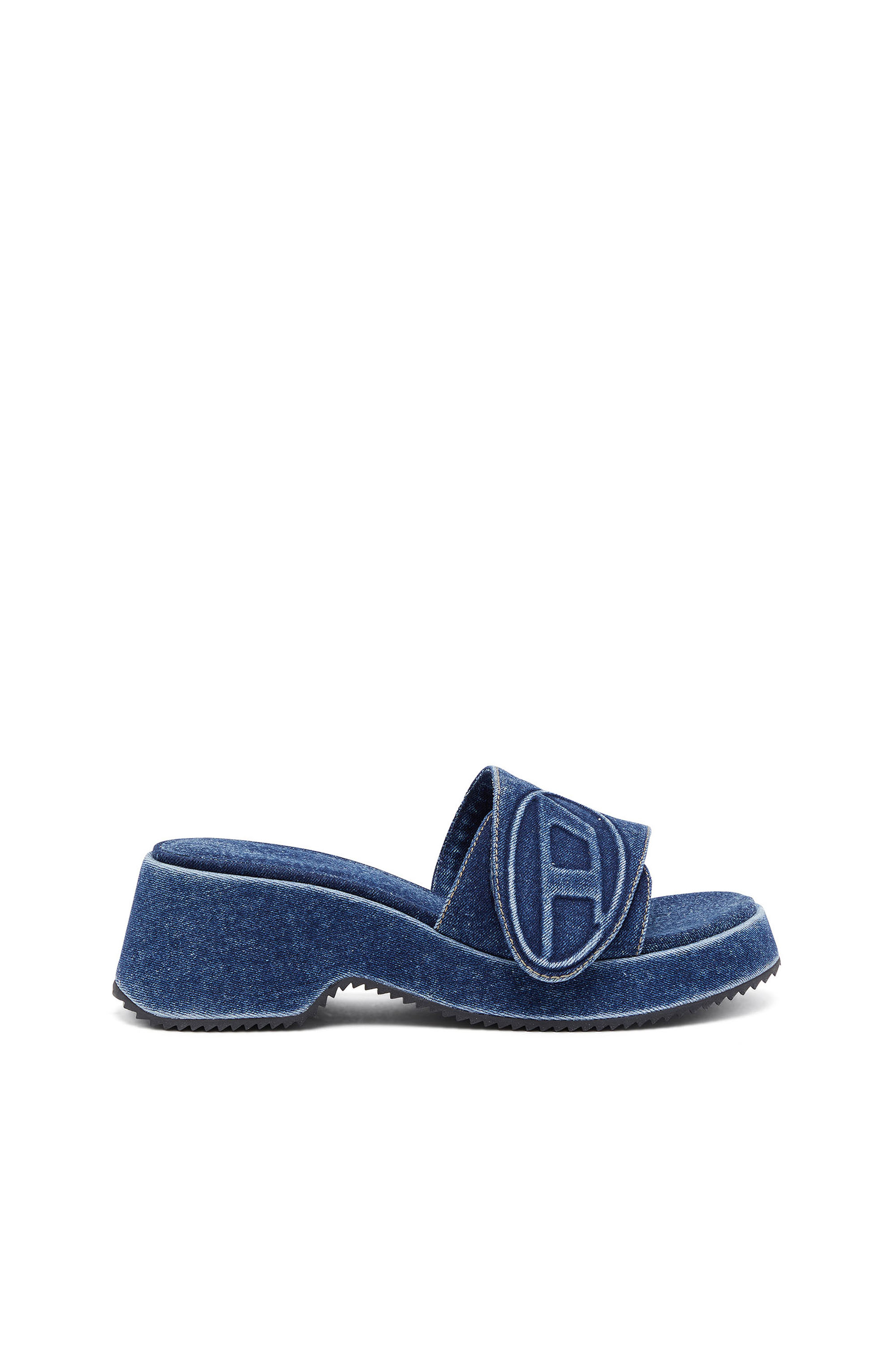 Diesel - SA-OVAL D PF W, Woman's Sa-Oval D-Denim slide sandals with Oval D strap in Blue - 1