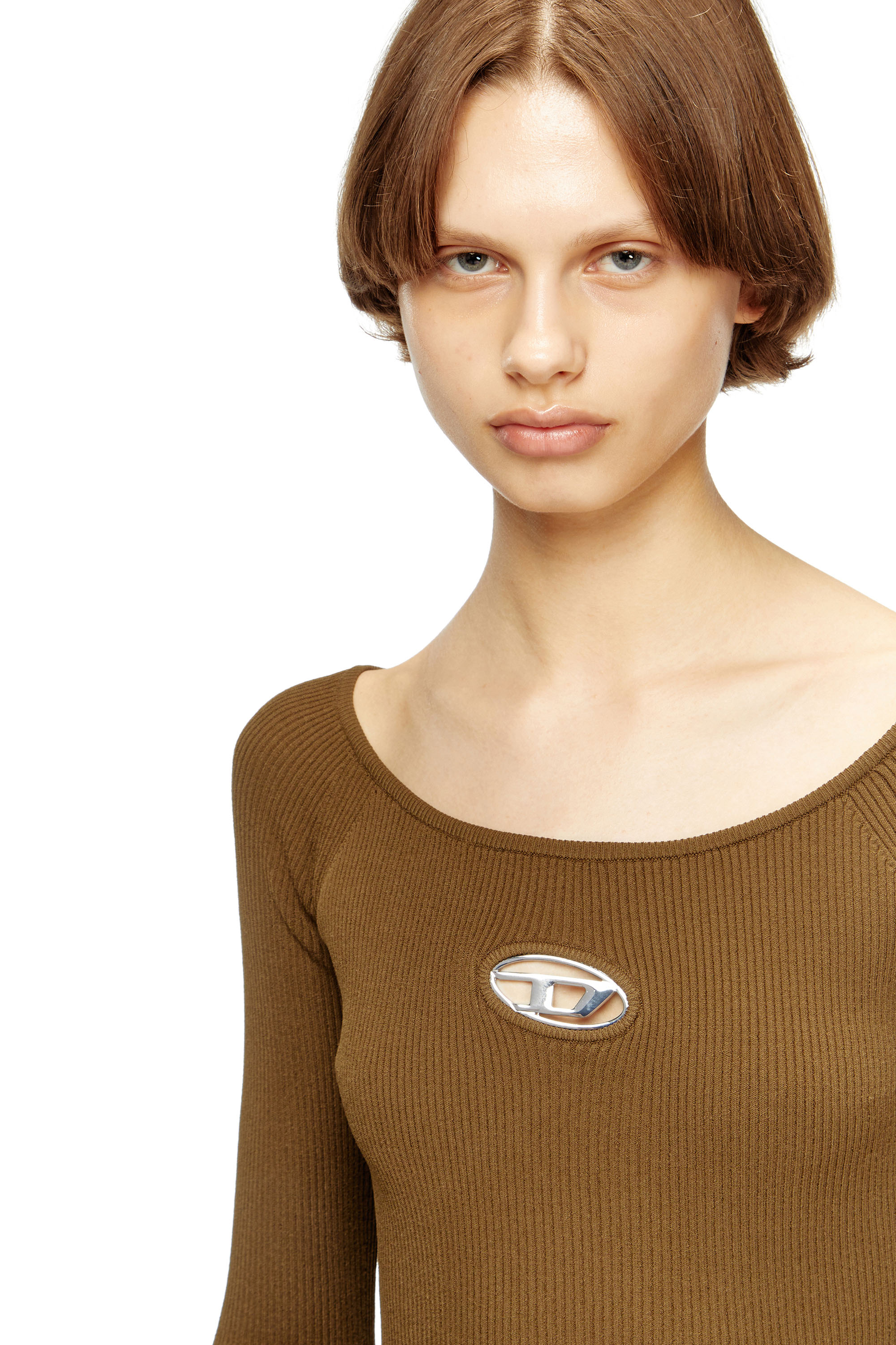 Diesel - M-VERA, Robe décolletée en maille côtelée Femme in Marron - 5