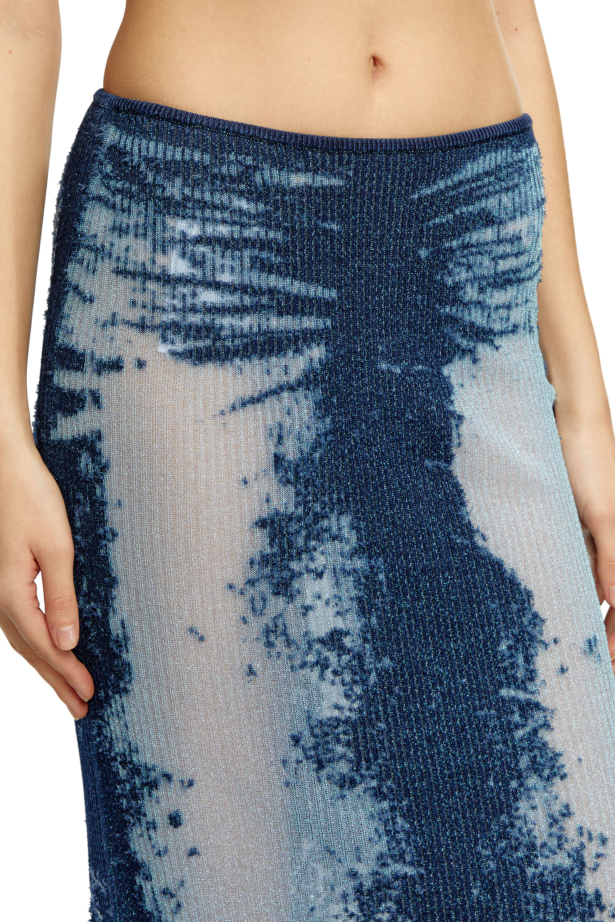 Diesel - M-BEGONIA, Falda midi de punto met&aacute;lico d&eacute;vor&eacute; Mujer in Azul marino - 5