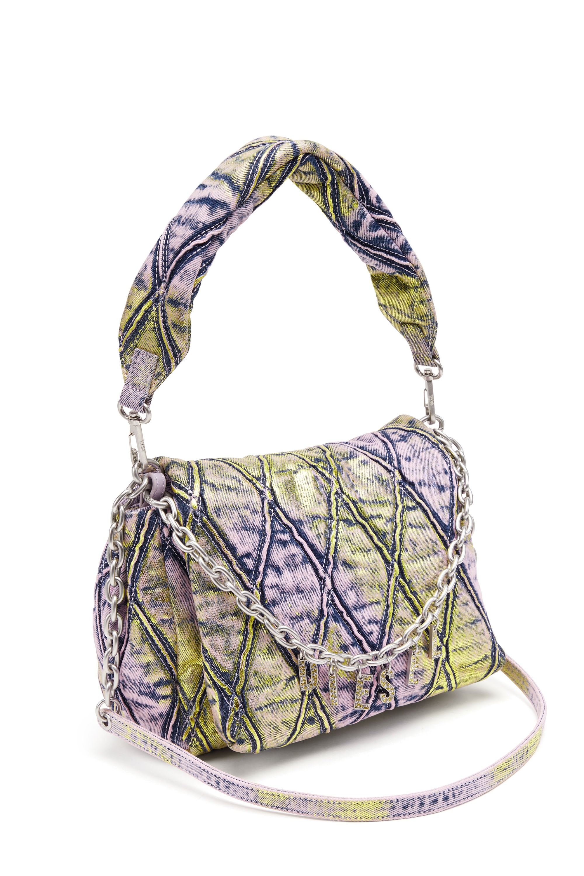 Women's Charm-D Shoulder M bag: shimmering quilted Denim | Diesel