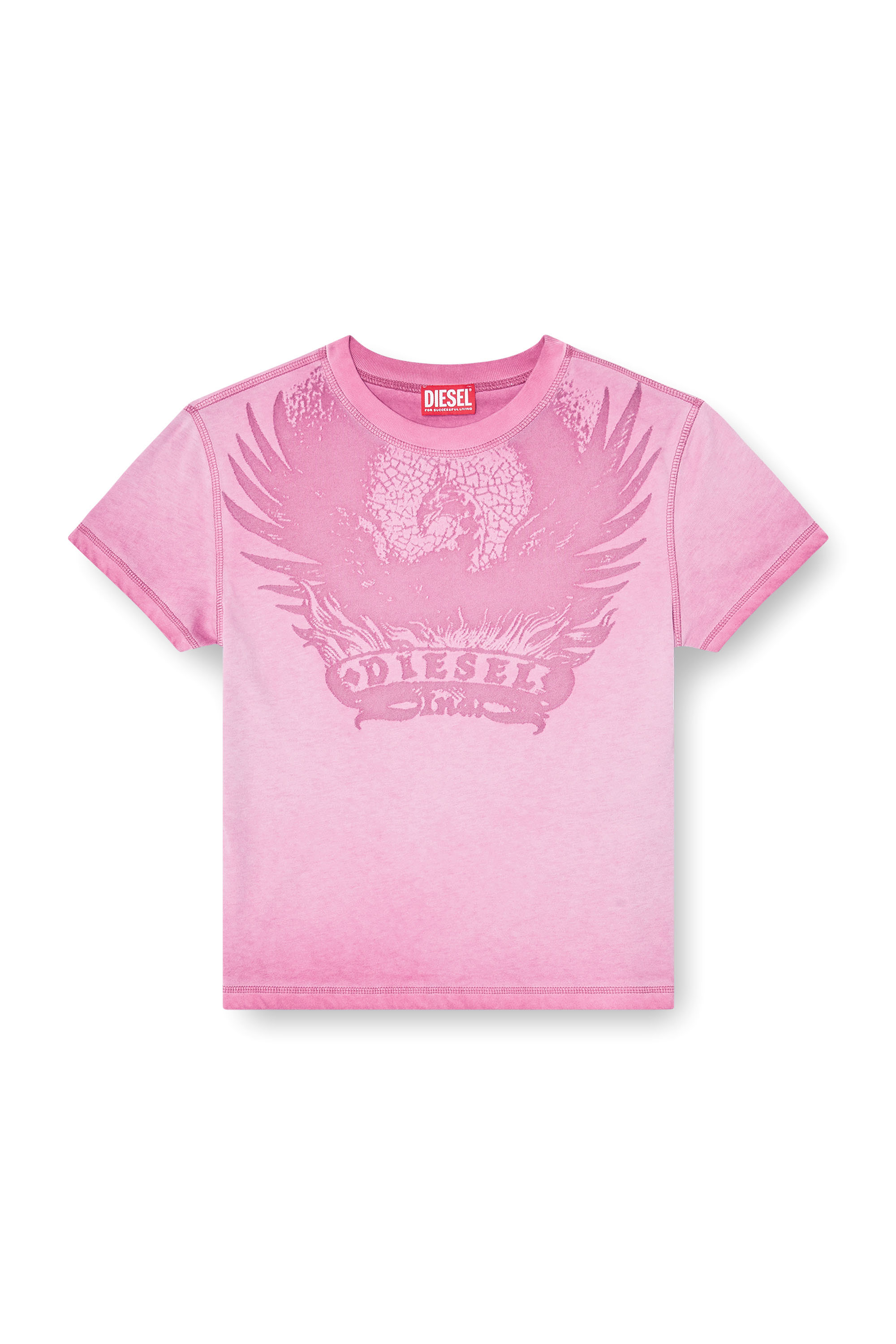 Diesel - T-ILA-AA7, Woman's Slim T-shirt with d&eacute;vor&eacute; Phoenix in Hot pink - 3