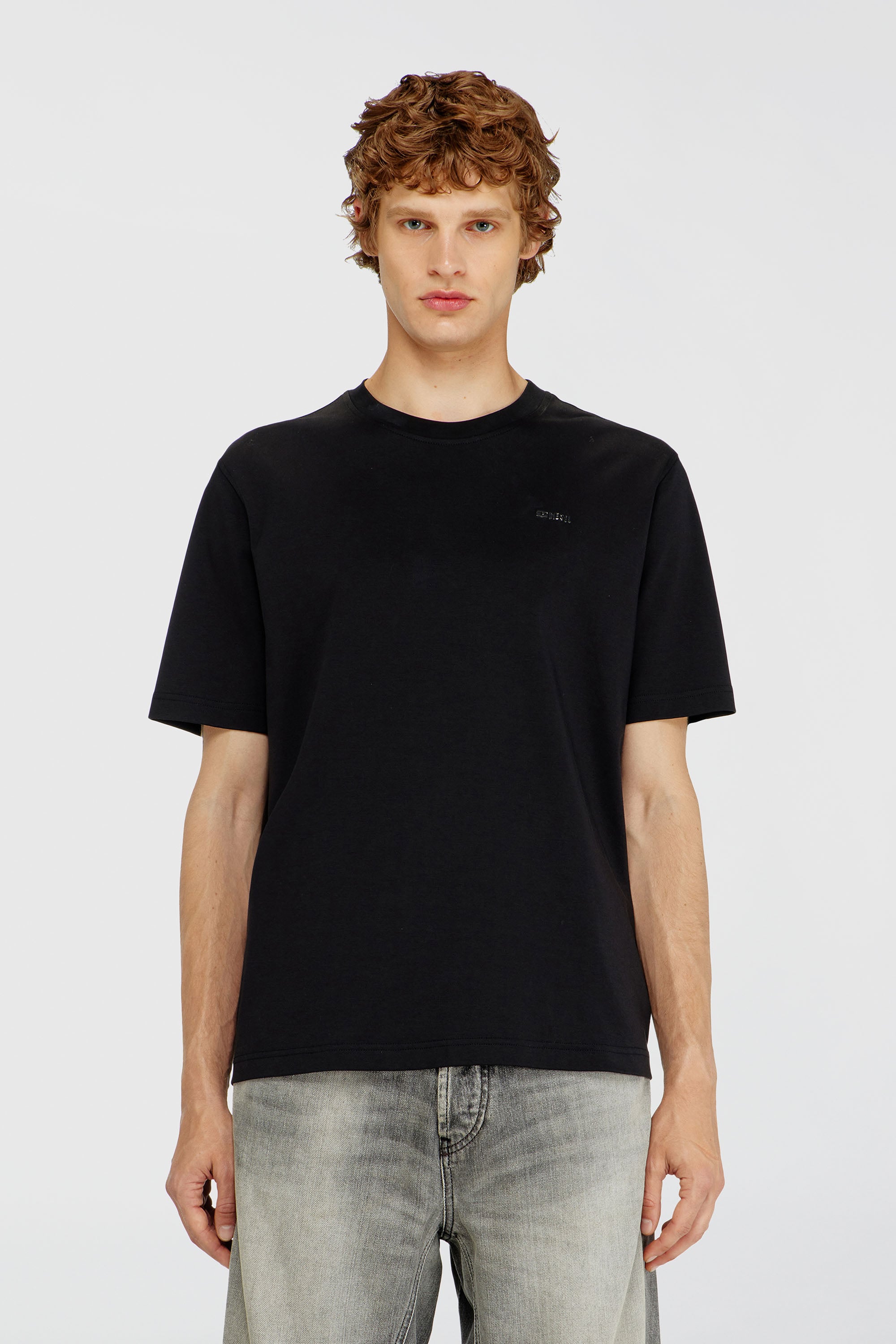 Diesel - T-ADJUST-MET, Man's Cotton T-shirt with small logo on chest in Black - 1