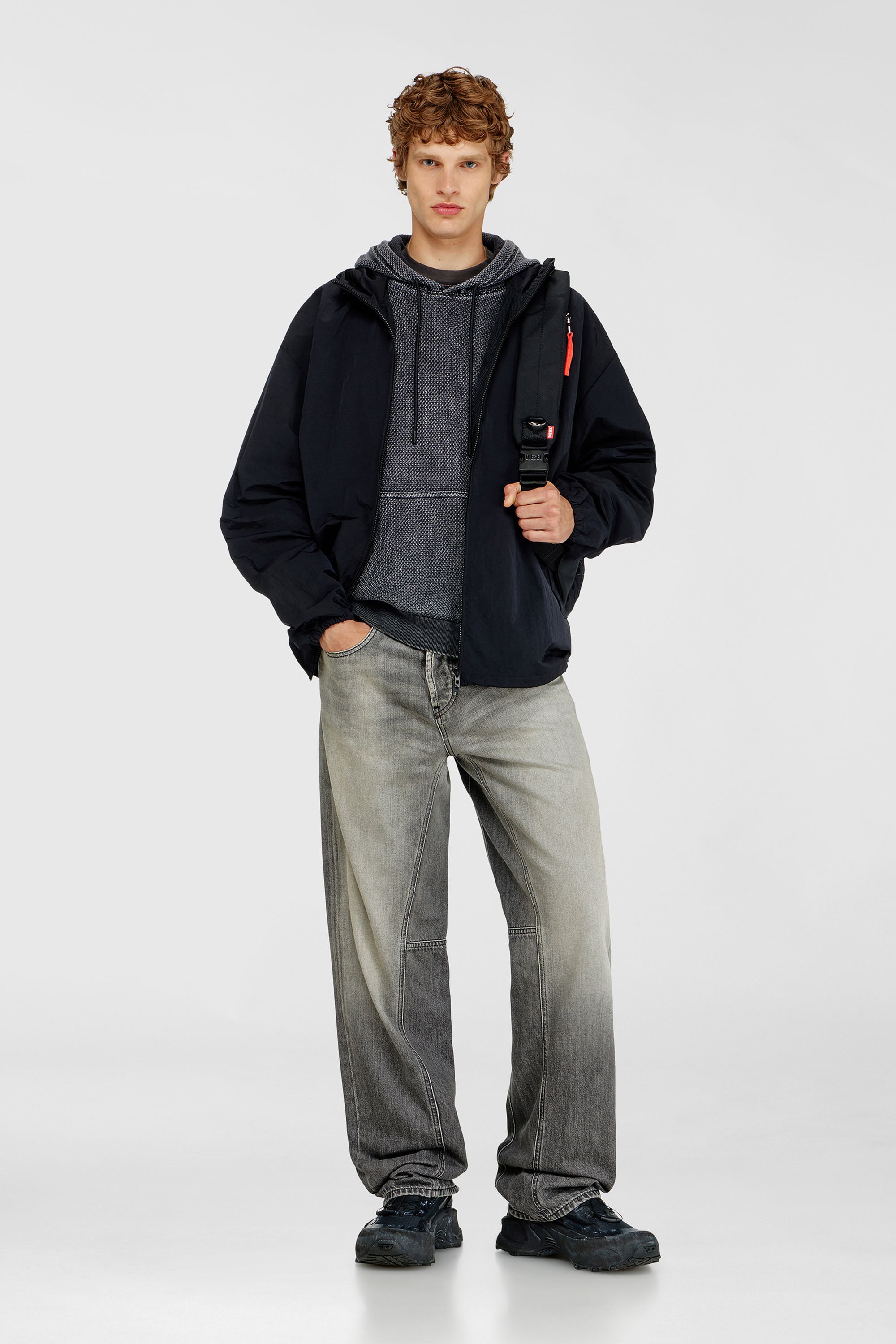 Diesel - S-NORM-HOOD-AA1, Male's Hoodie in textured cotton mesh in Dark Grey - 2