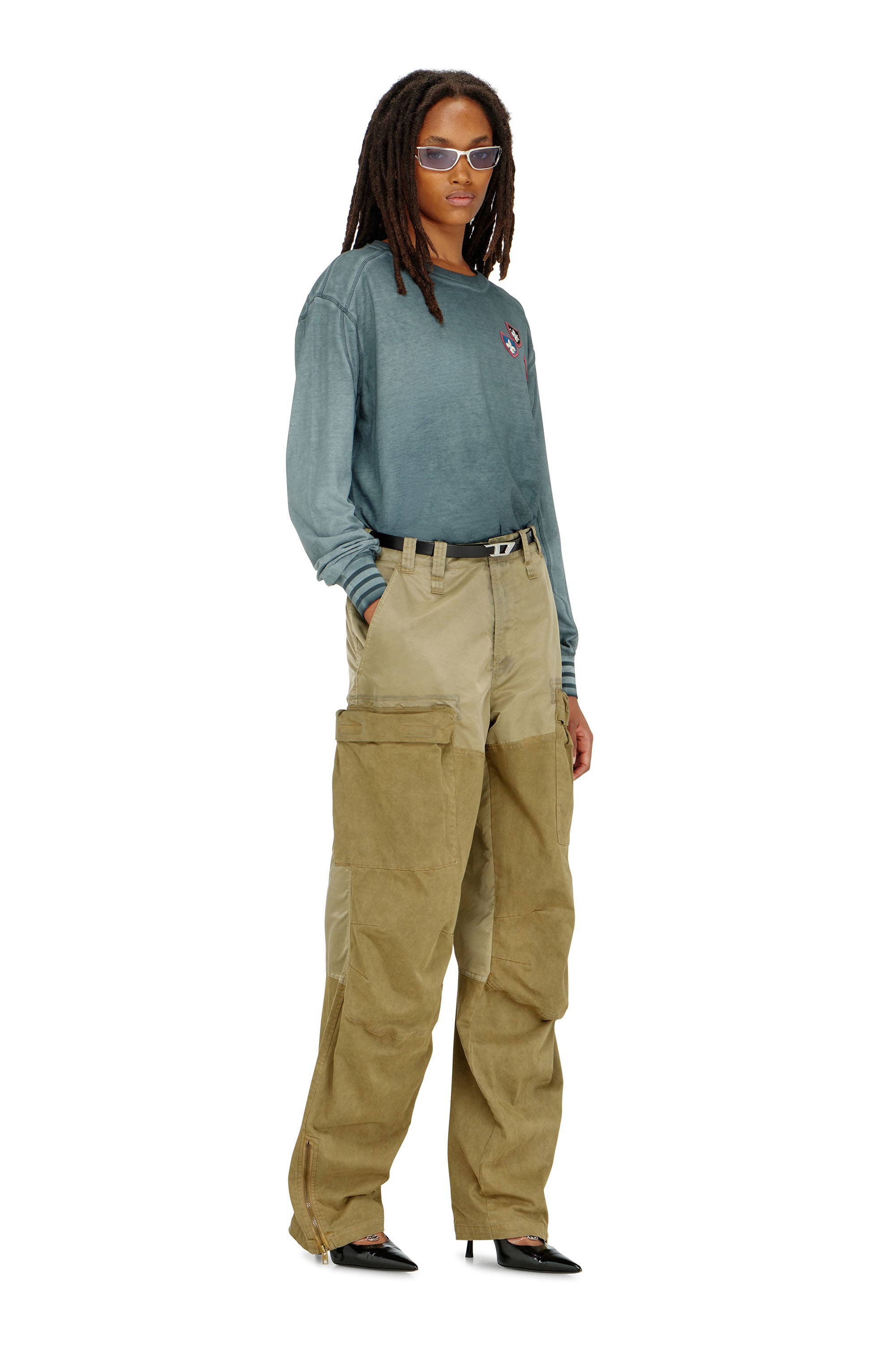 Diesel - T-BAWYE-LS, Woman's T-shirt with patches and microwaffle inserts in null - 2
