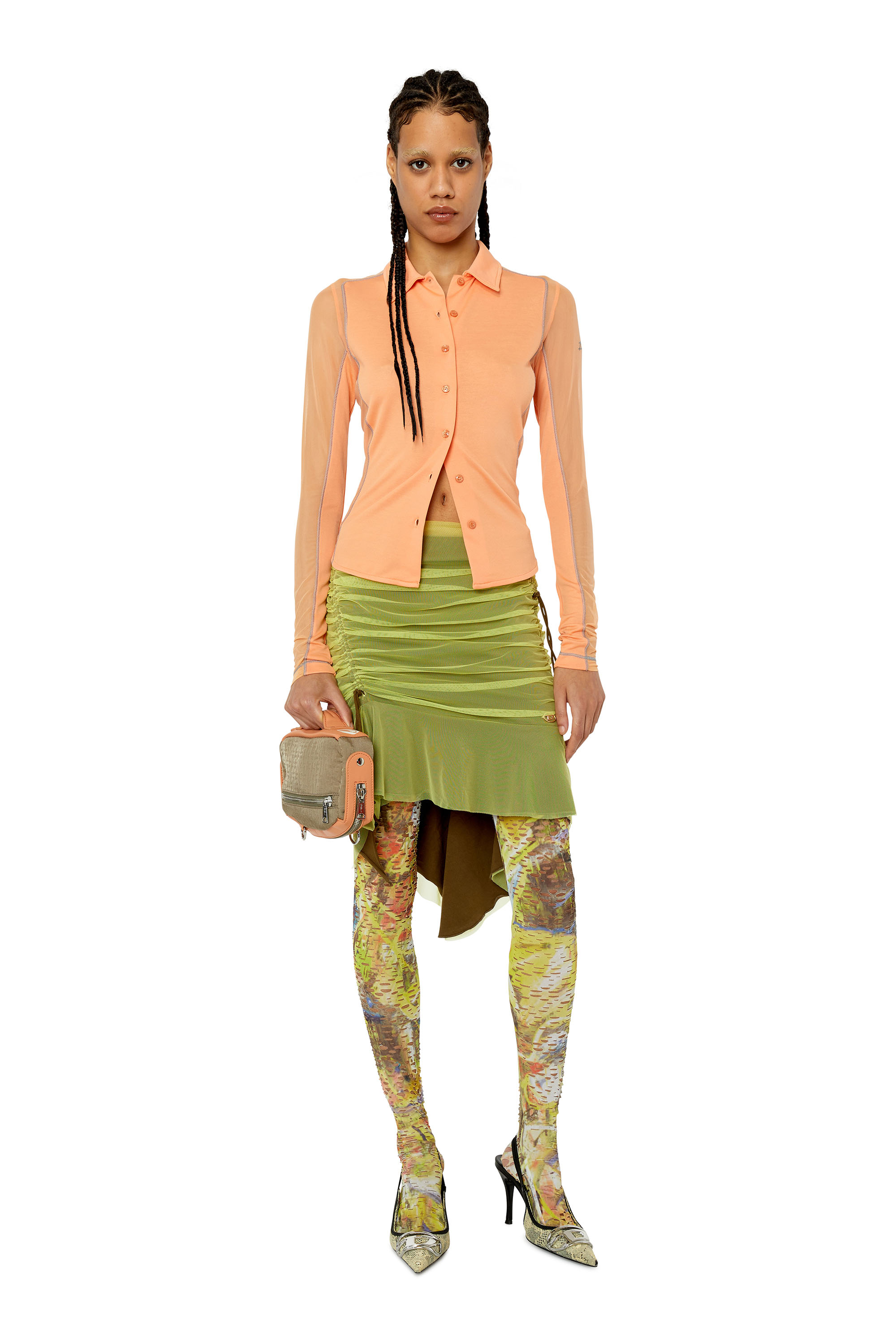 GQ602◇JELADO : 24ss 391SB Overall ◇M Women's Modal blend shirt with mesh inserts | Orange | Diesel