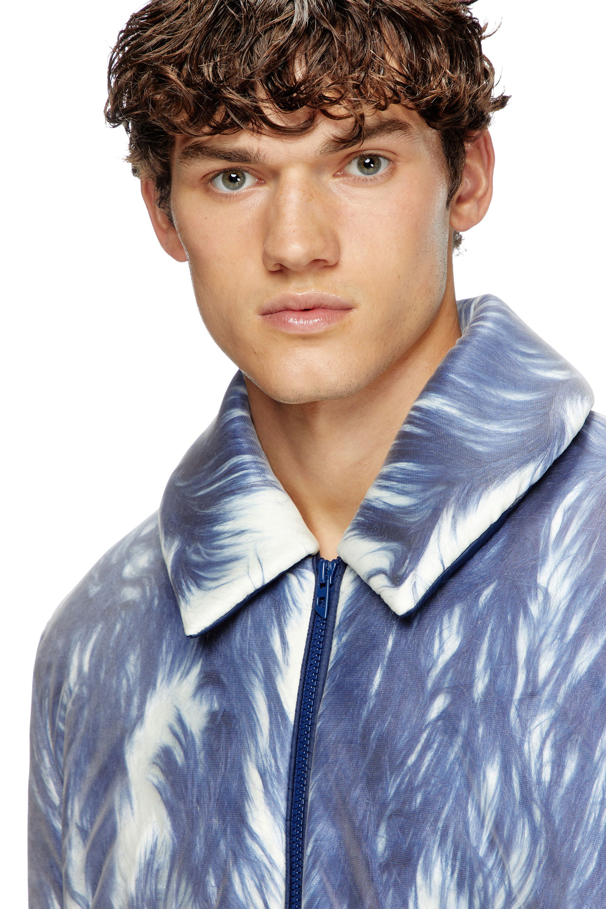 Men's Fluffy jacket with sheer tulle overlay | Blue | Diesel