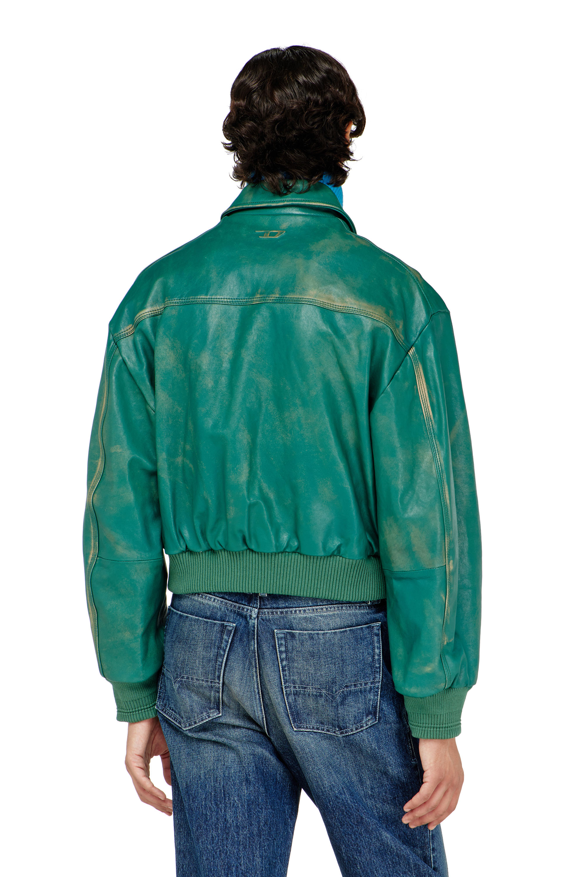 Diesel - L-UMAN, Chaqueta aviador de cuero tratado Hombre in Verde - 5