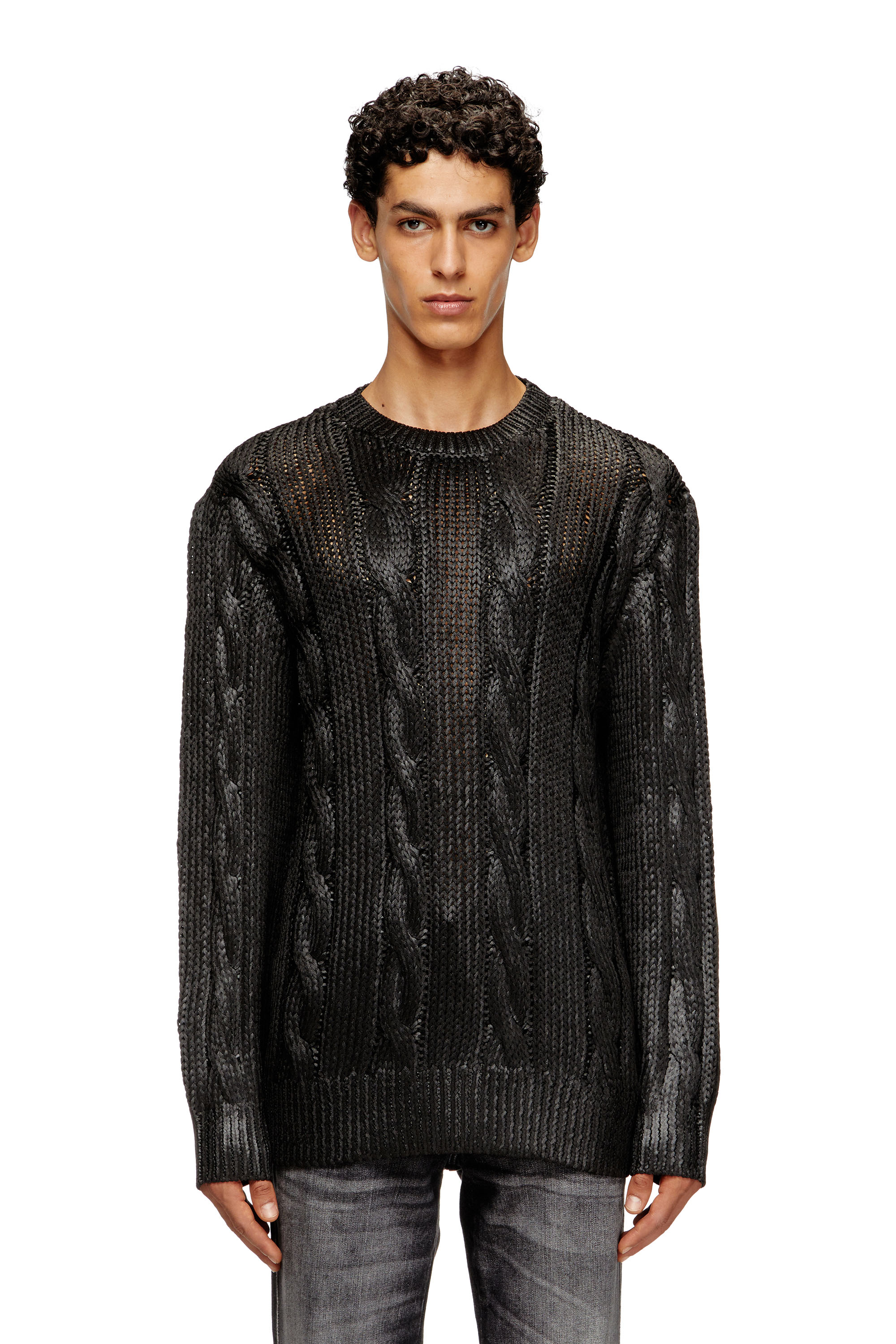 Diesel - K-MICHIU, Pull torsadé avec effet brillant Homme in Noir - 1