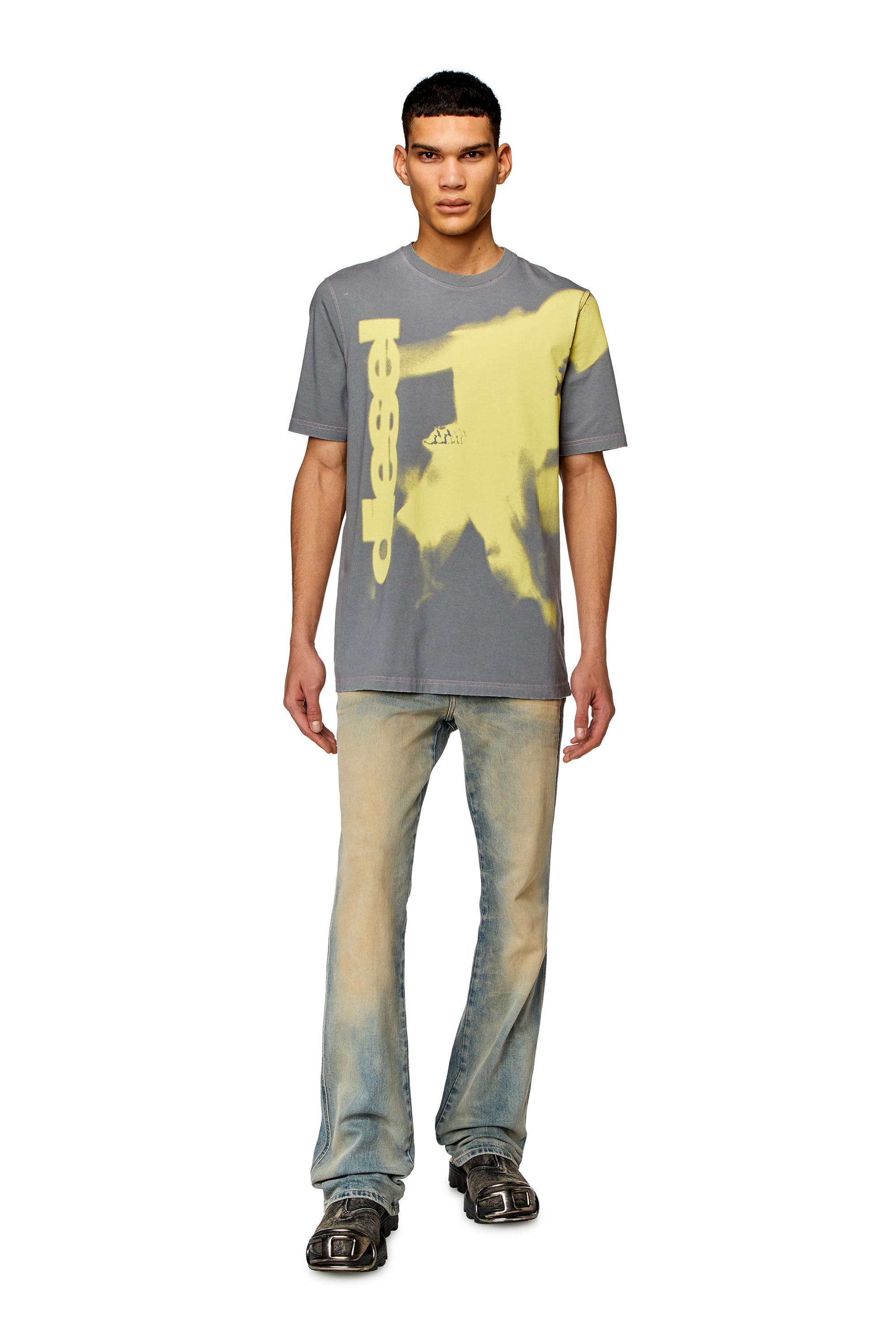 Diesel - T-JUST-N13, Man's T-shirt with smudged print in Grey - 1