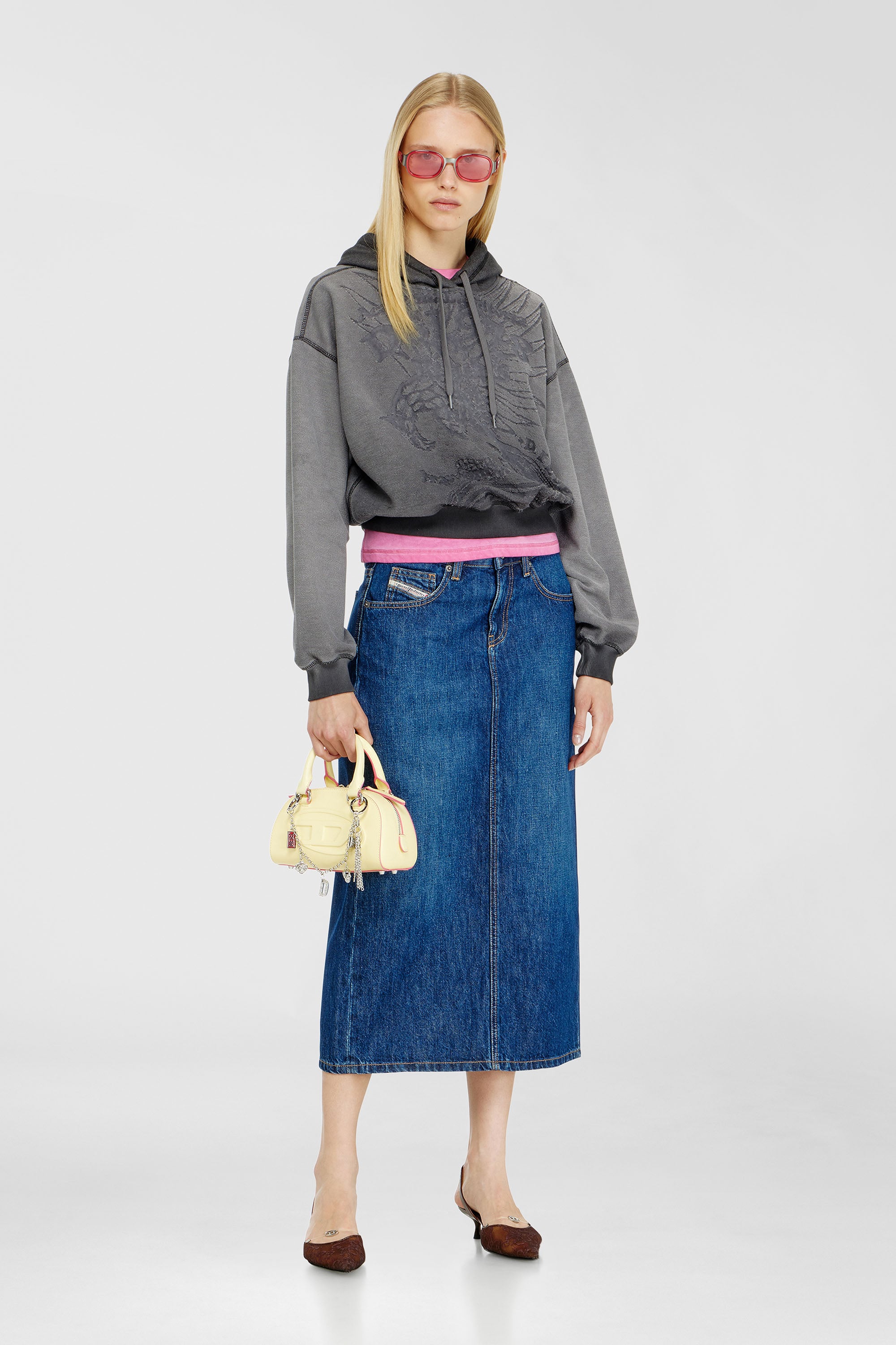 Diesel - F-SUNNY-HOOD, Sudadera con estampado d&eacute;vor&eacute; Mujer in Gris - 1