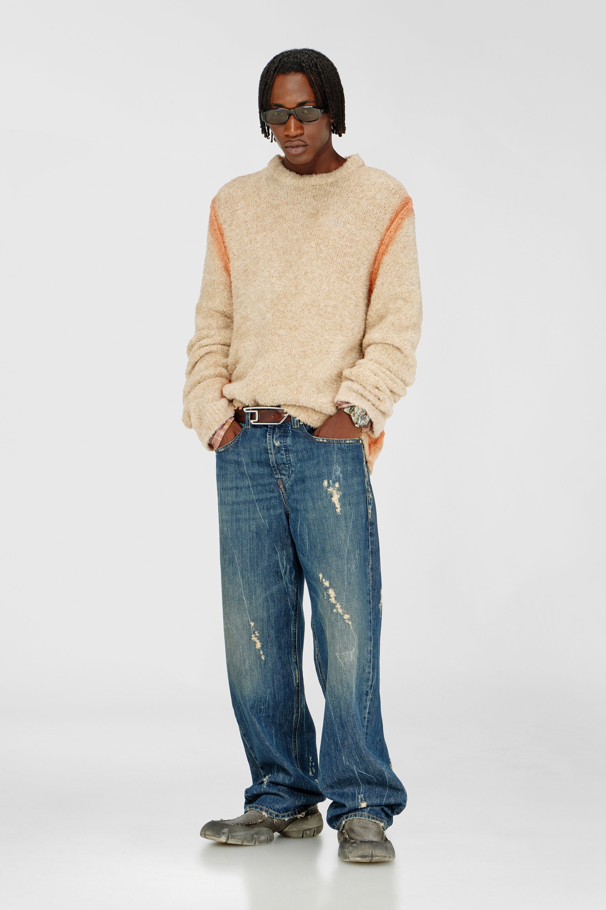 Diesel - K-RIMI, Male's Alpaca-blend jumper with spray-dyed seams in Light Brown - 2
