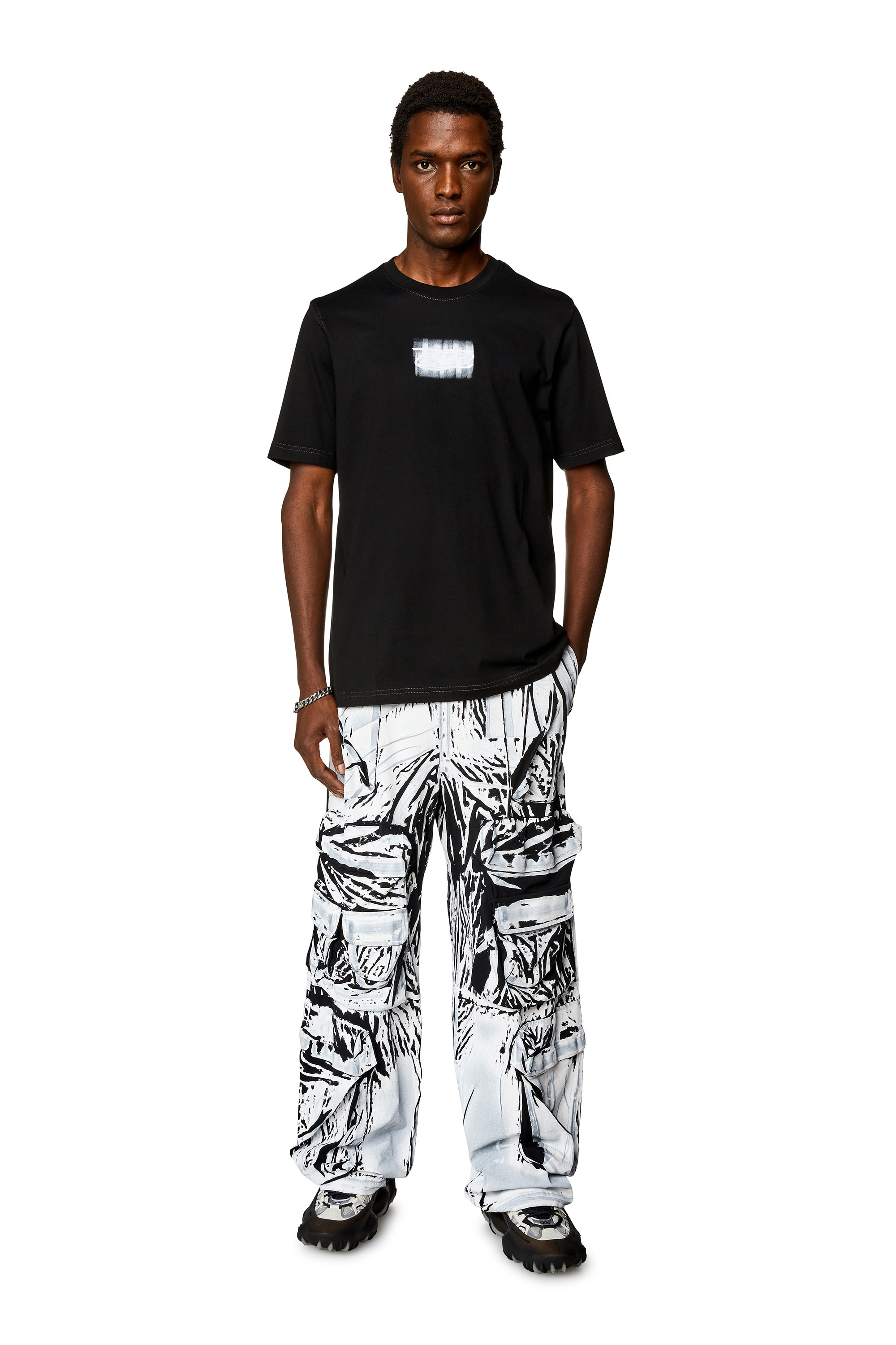 Men's Logo-flocked T-shirt in organic cotton | Black | Diesel US
