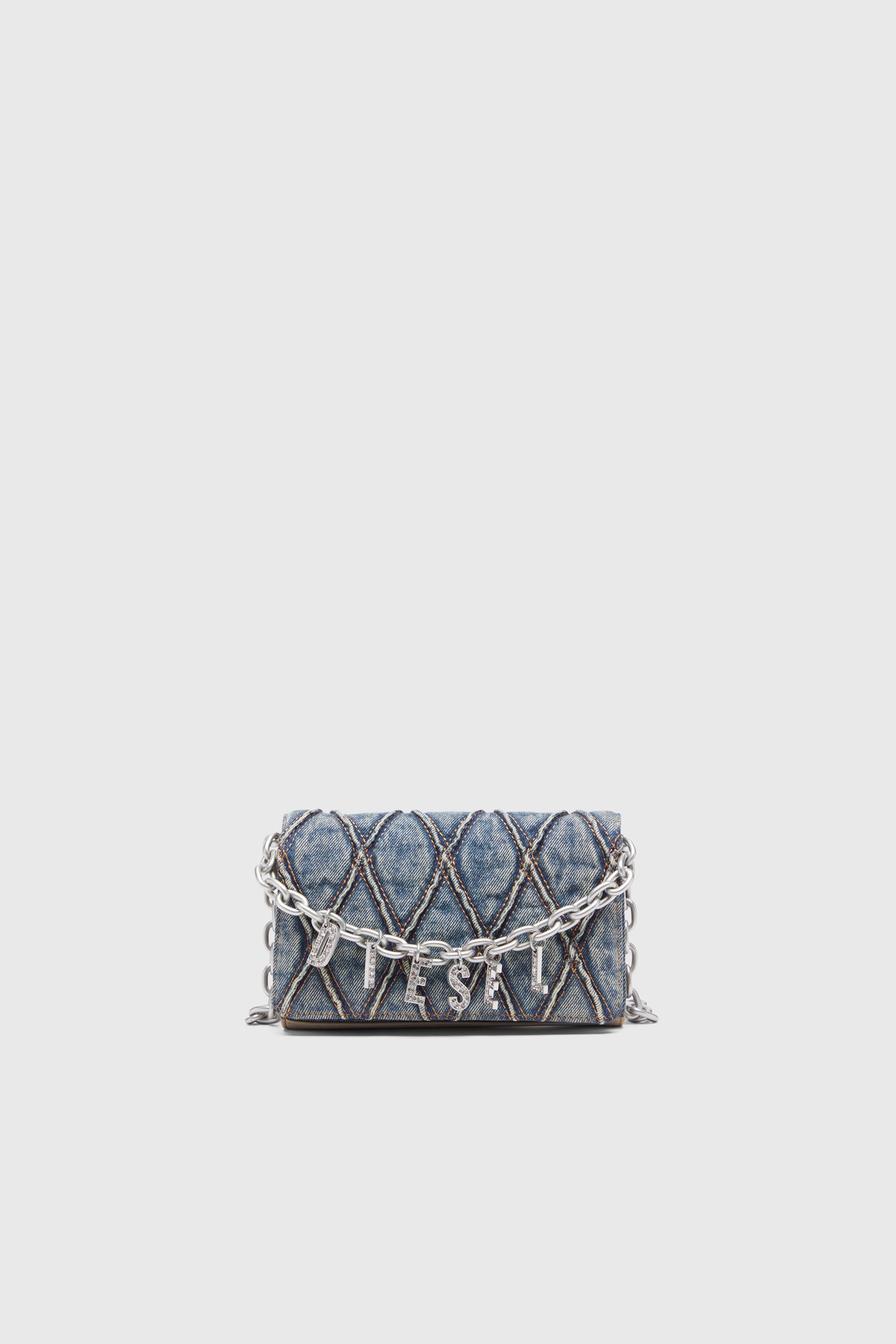 Diesel - CHARM-D WALLET STRAP, Female's Wallet purse in argyle quilted denim in Blue - 1