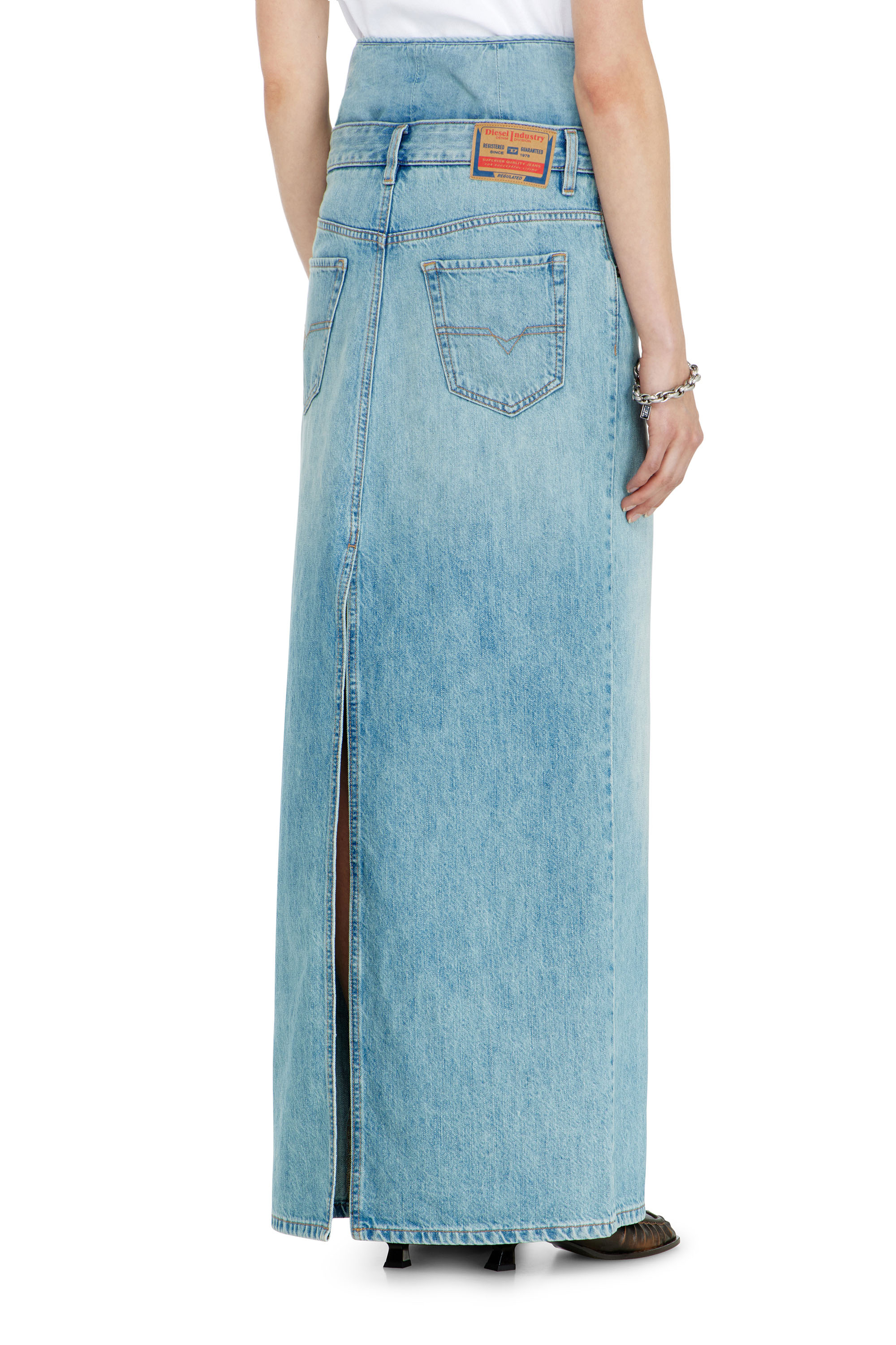 Diesel - DE-SPIVEY, Female's Jean-illusion denim maxi skirt with slits in Light Blue - 4