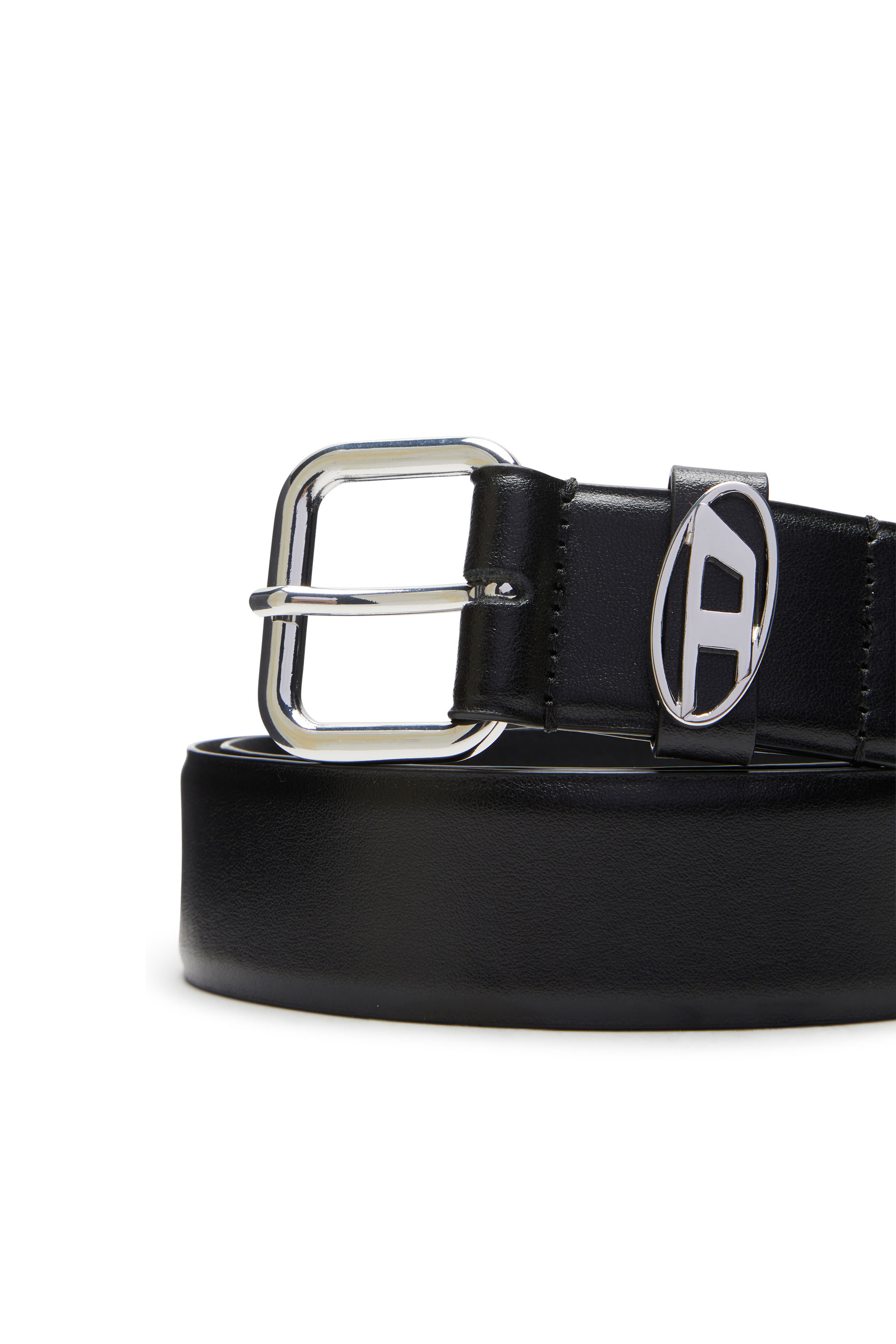 Diesel - B-1DR OVAL D LOOP, Unisex's 3.9cm logo-plaque embellished leather belt in Black - 3