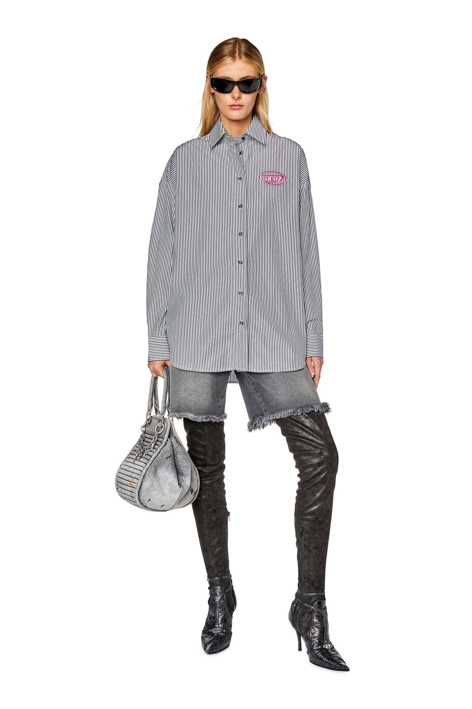 Women's Striped shirt with contrast embroidery | Multicolor