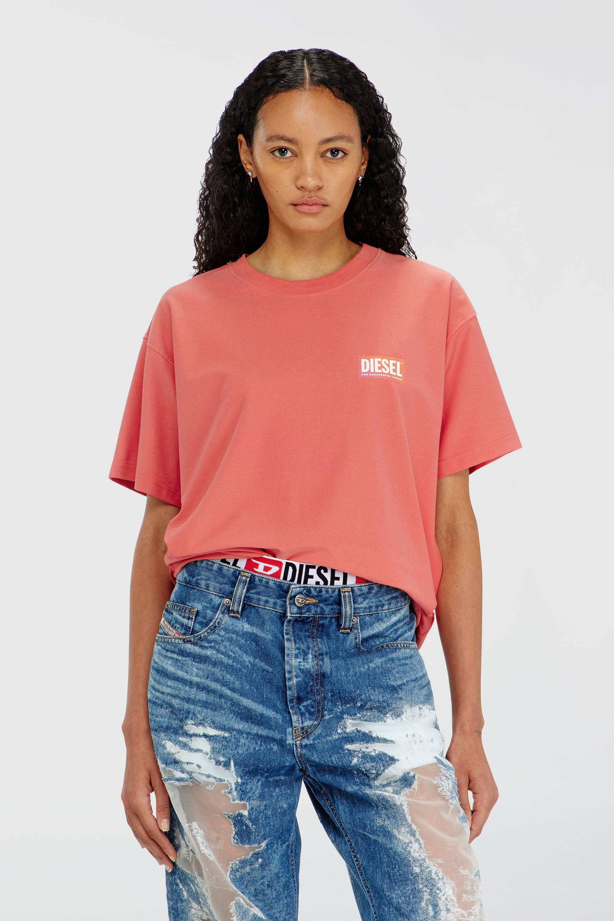 Diesel - PR-T-NORM-CHITIND-R, Unisex's T-shirt with transparent back logo in Coral Rose - 1