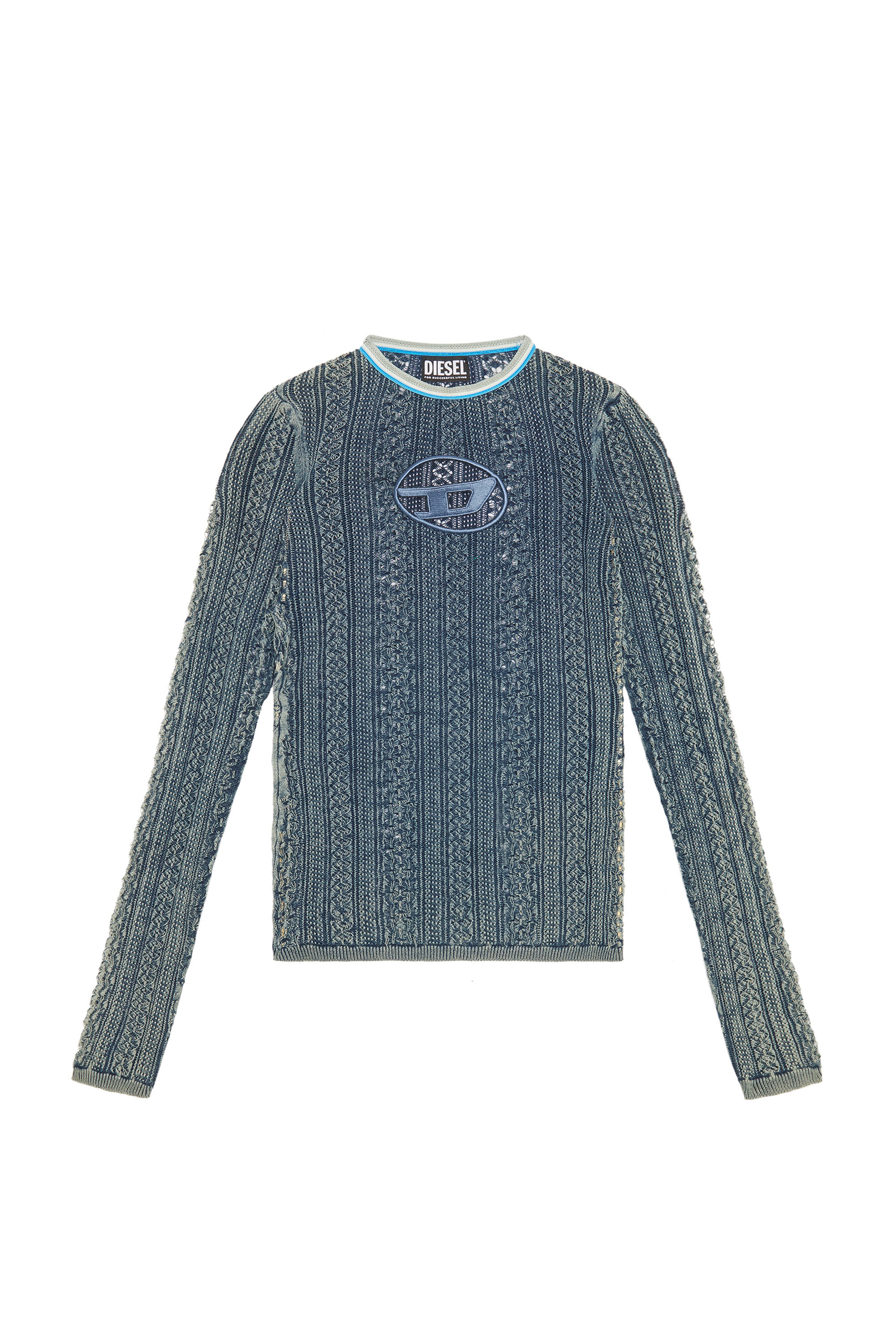 Diesel - M-IKYLA, Woman's Pointelle jumper with oval D cutout in Blue - 2