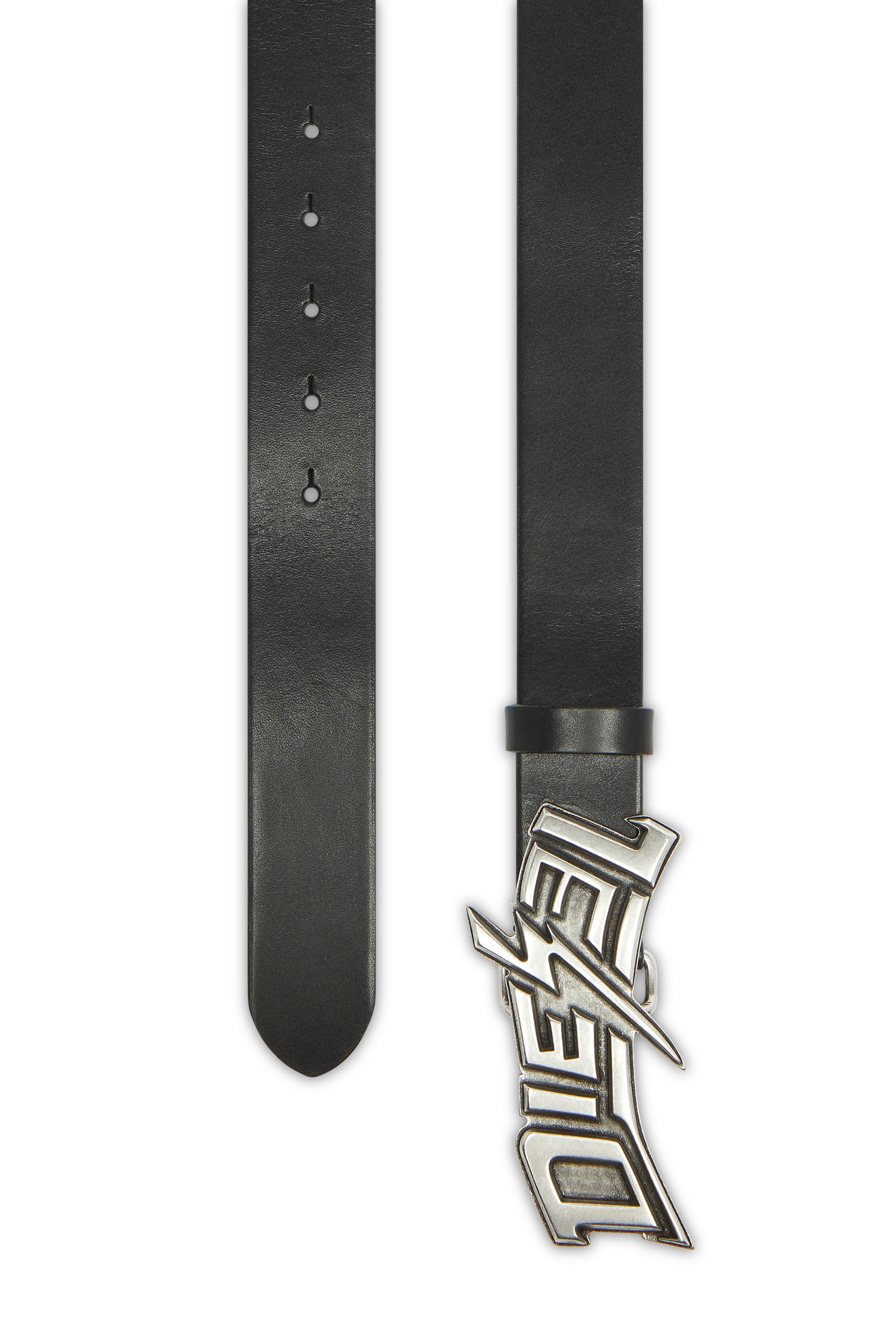 Diesel - B-LIGHTNING 35, Male's 4cm leather belt with lightning bolt buckle in Black - 2