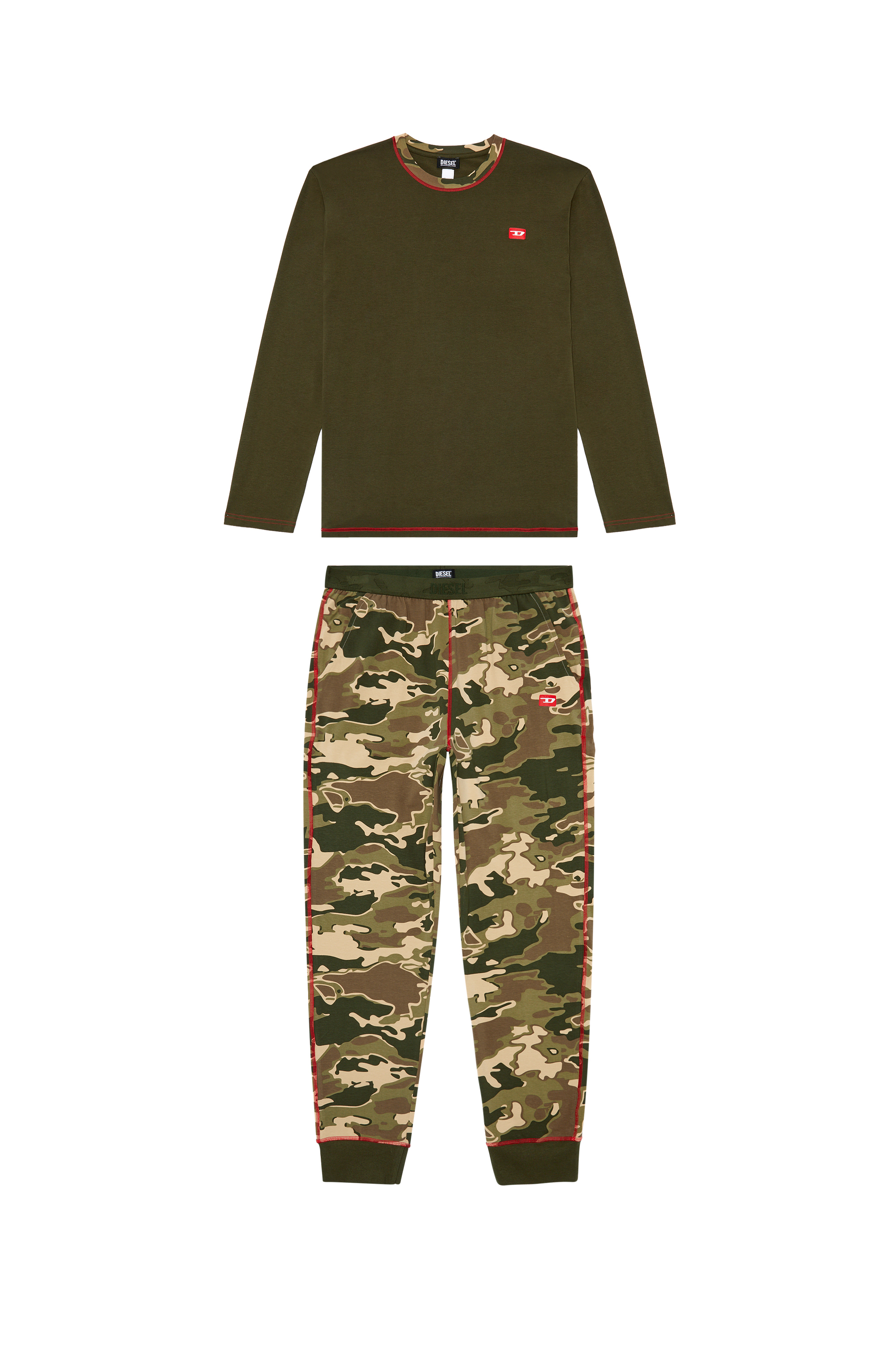 Diesel - UMSET-WILLIAM, Man's Cotton pyjamas with camouflage print in Black/Green - 4