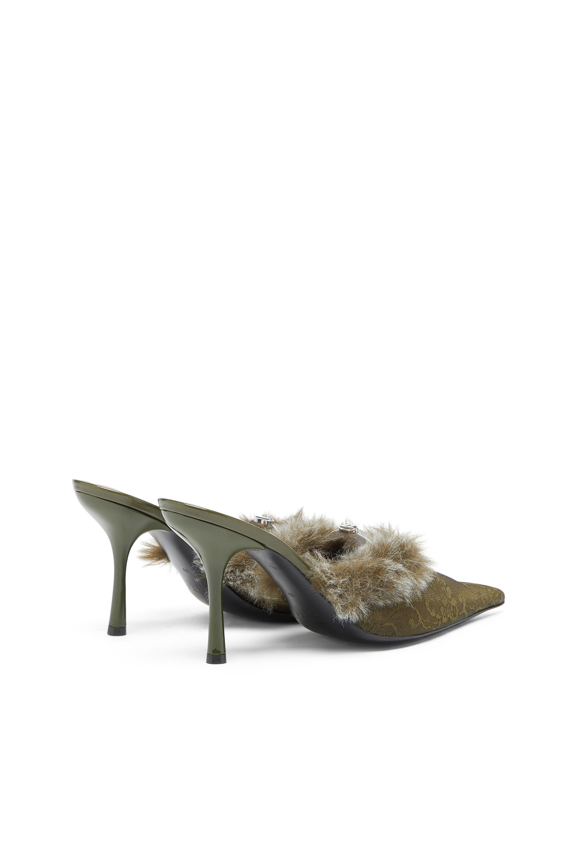 Diesel - D-JEWELS  MULE FUR 90, Female's D-Ten&Half - Mules in nylon with fuzzy trim in Military Green - 3
