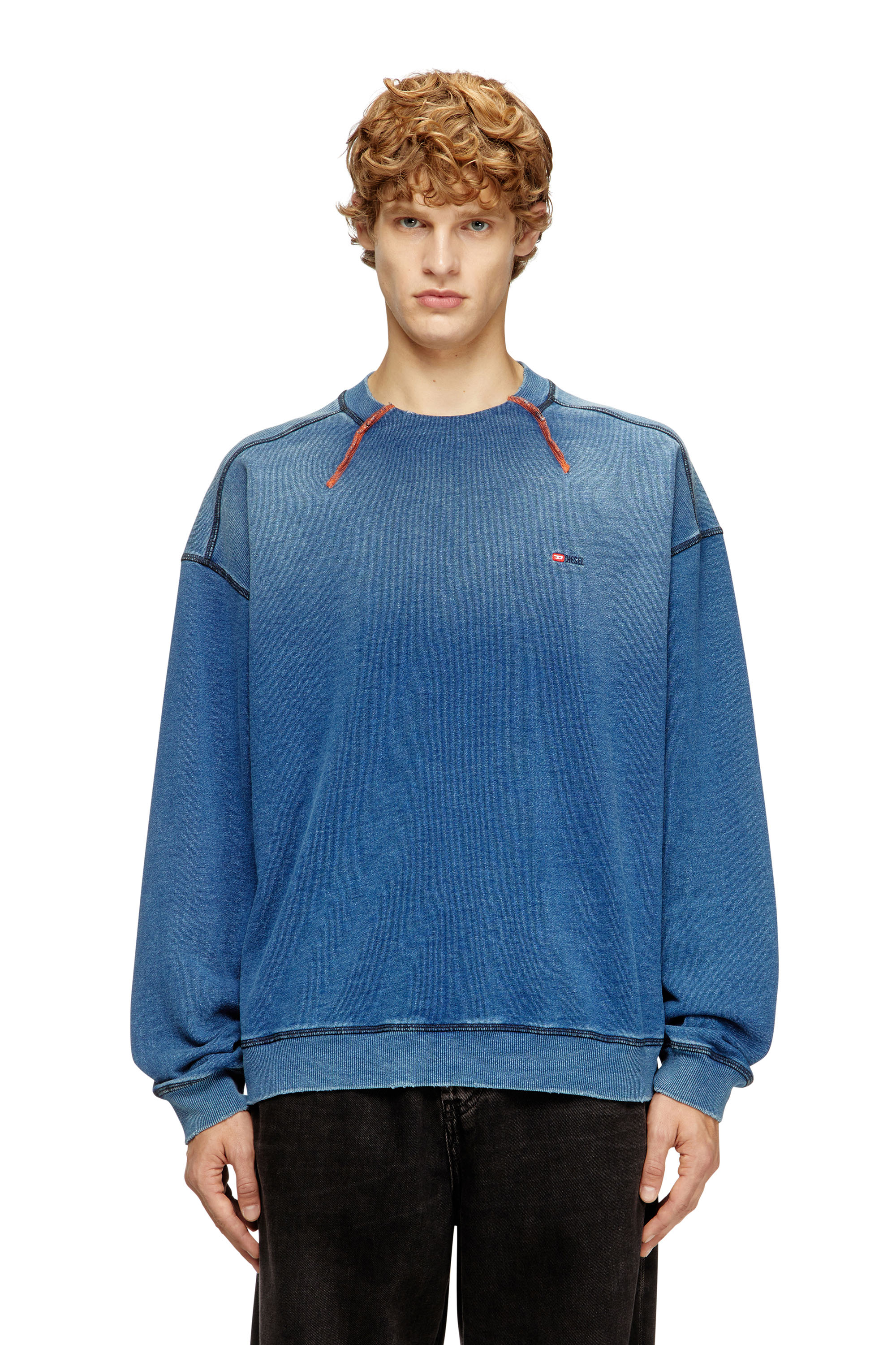 Diesel - S-CRAO-BOXT, Male's Cotton sweater with contrasting stitching in Blue - 3