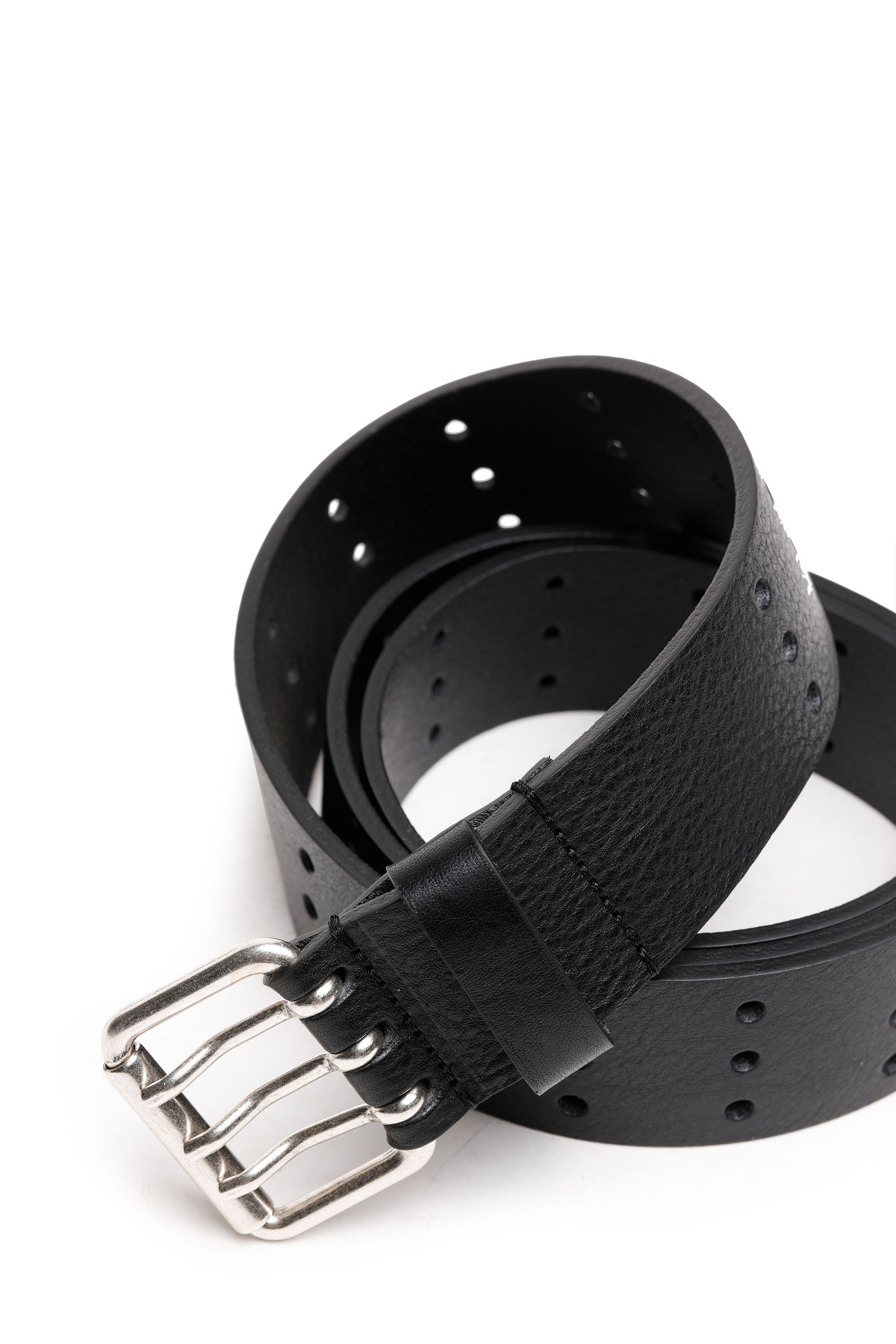 Diesel - B-MILI, Man's Leather belt with triple-pin buckle in Black - 2