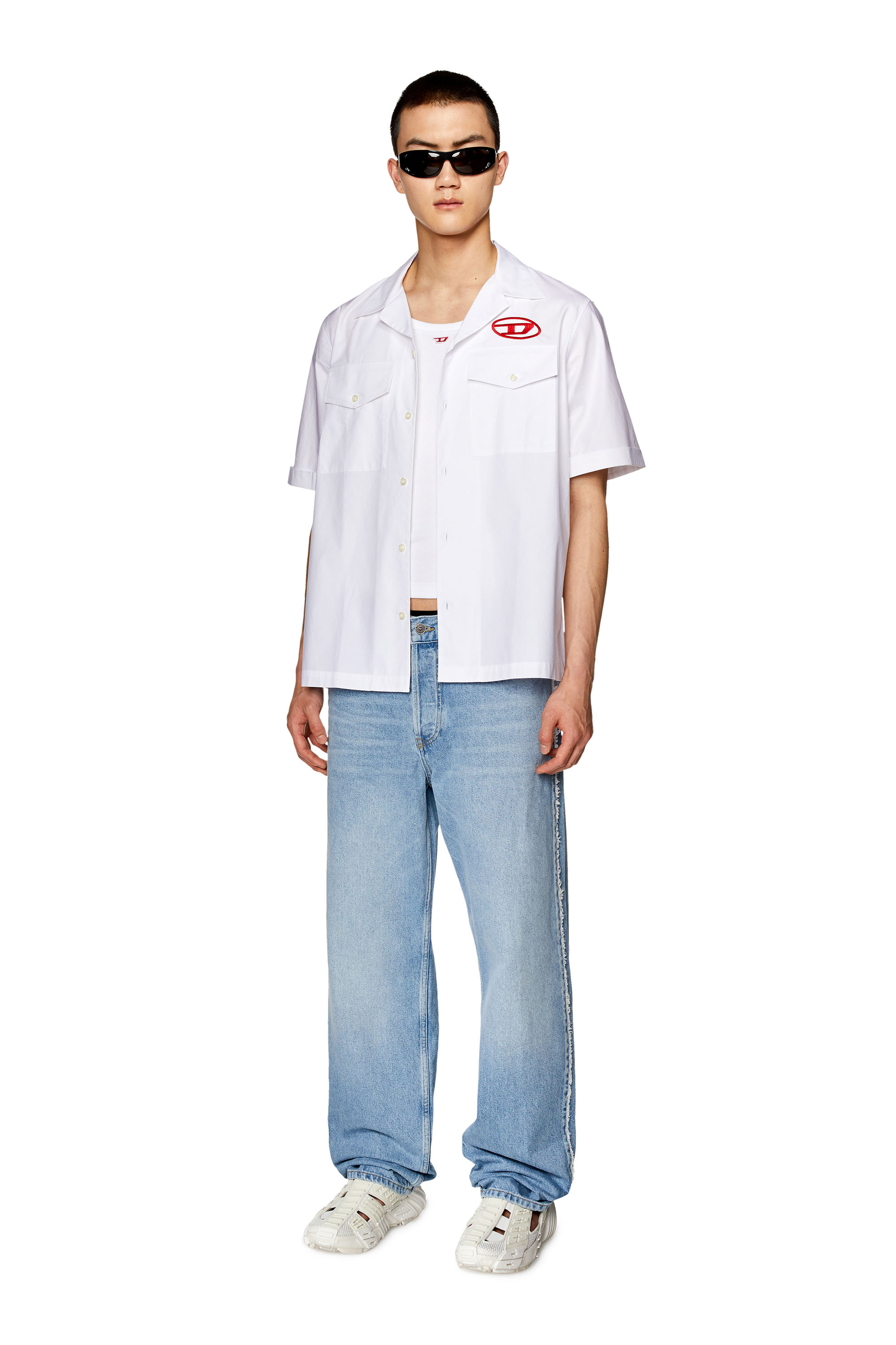 Diesel - S-MAC-22-B, Man's Bowling shirt with embroidered logo in White/Red - 1