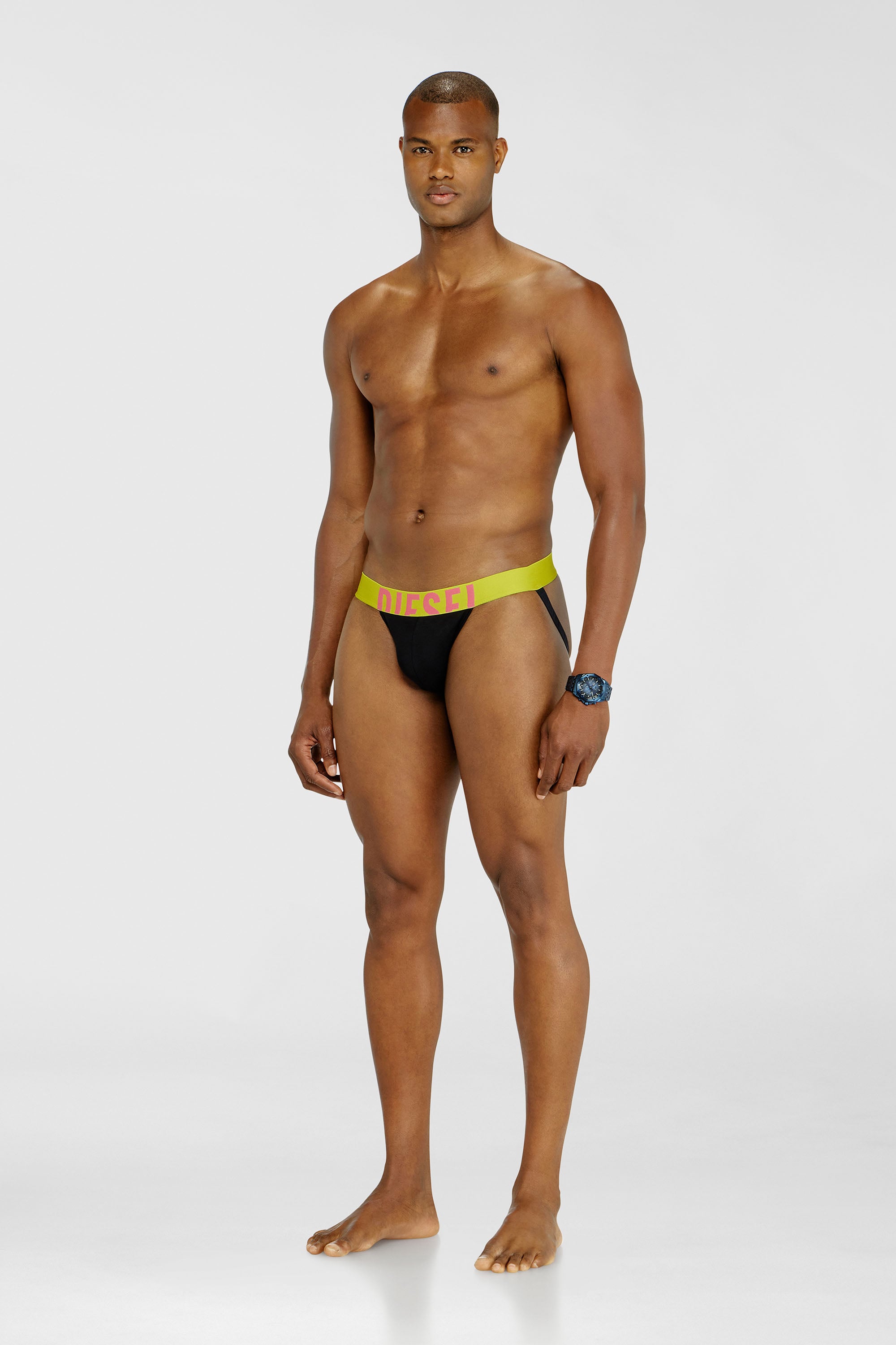 Diesel - JOCKY-D-POP-3PACK, Man's 3-pack jockstraps with contrast waistband in Black/Green - 2