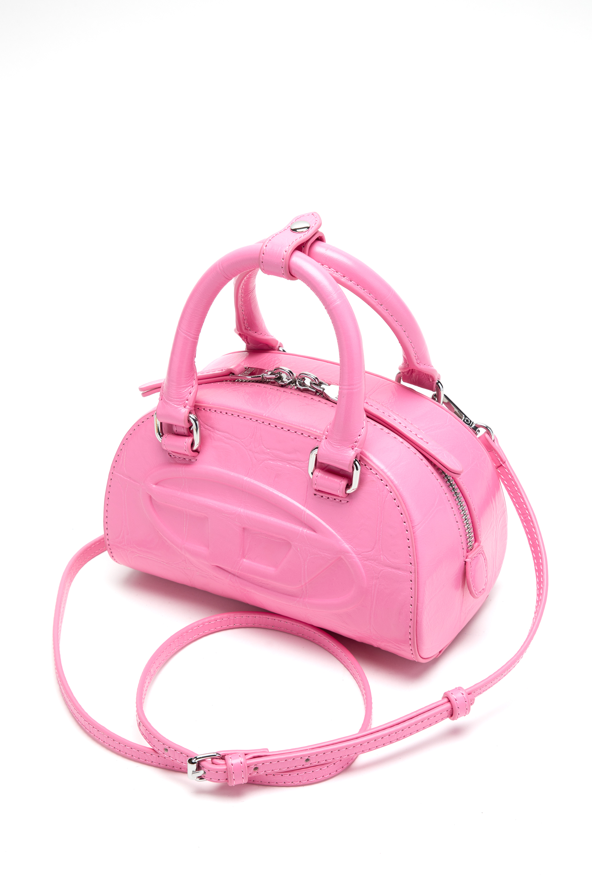 Diesel - 1DR DOME CROSSBODY, Female's 1DR Dome-Mini bowling bag in croc-effect leather in Pink - 4