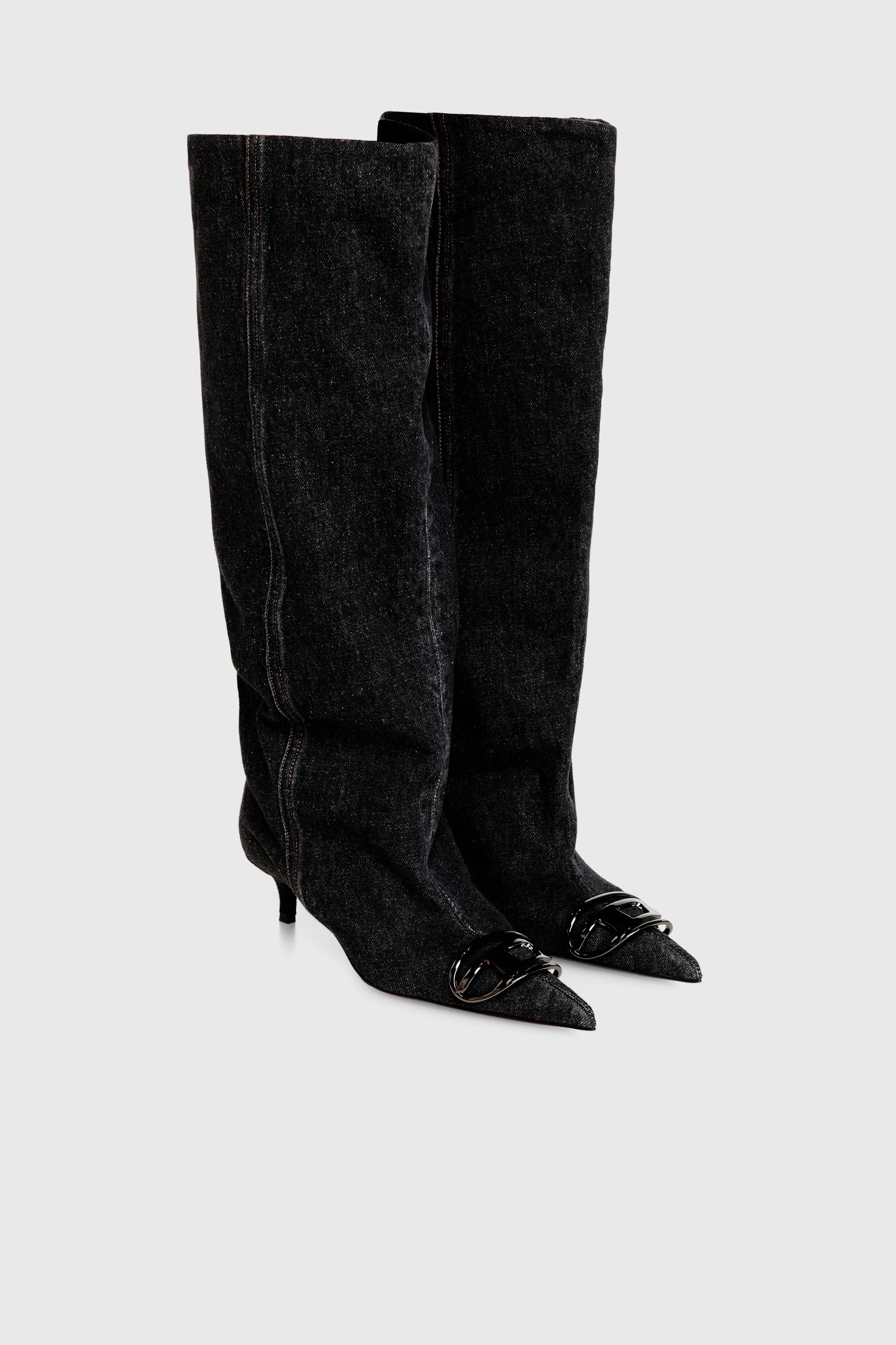 Diesel - D-VENUS KB SLOUCHY, D-Venus-Bota slouchy hasta la rodilla en denim Mujer in Negro - 2