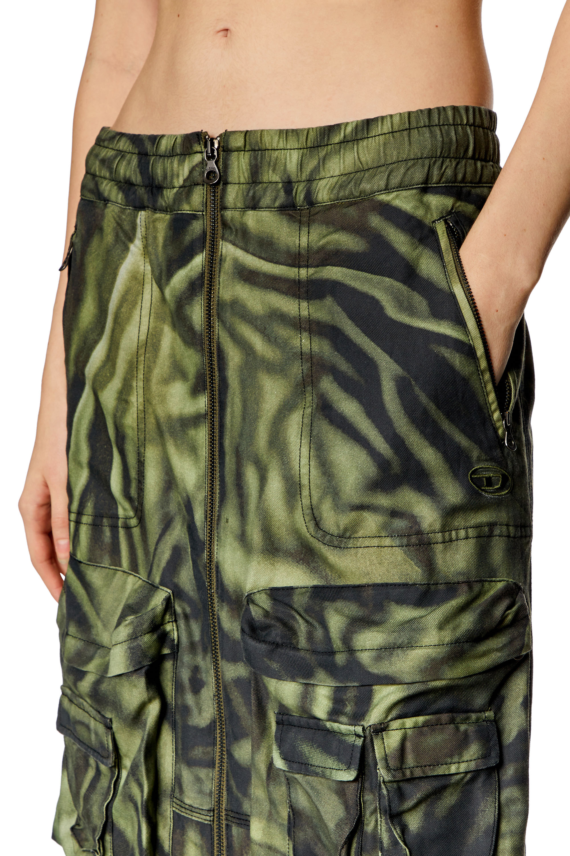 Women's Long cargo skirt with zebra-camo print | Multicolor